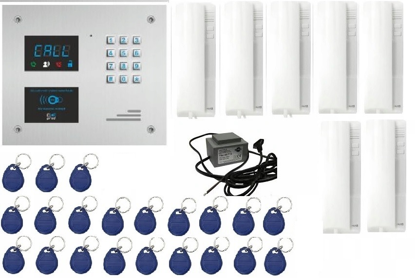 Domofon 2 wire Elprod 7 rodzinny kody rfid breloki