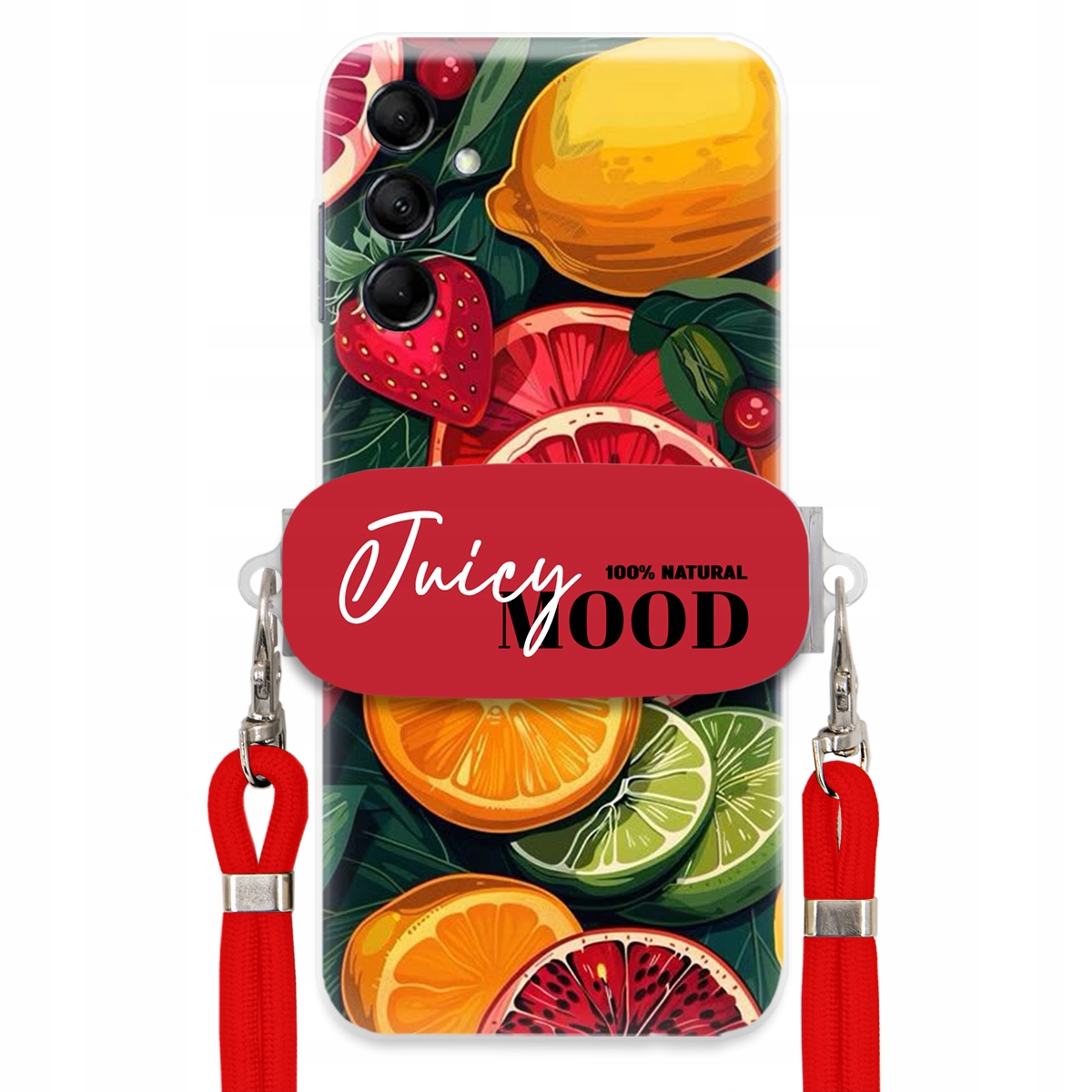 Puzdro pre Samsung M14 5G Červené Crossbody vodítko držiak Juice Mood Ovocie