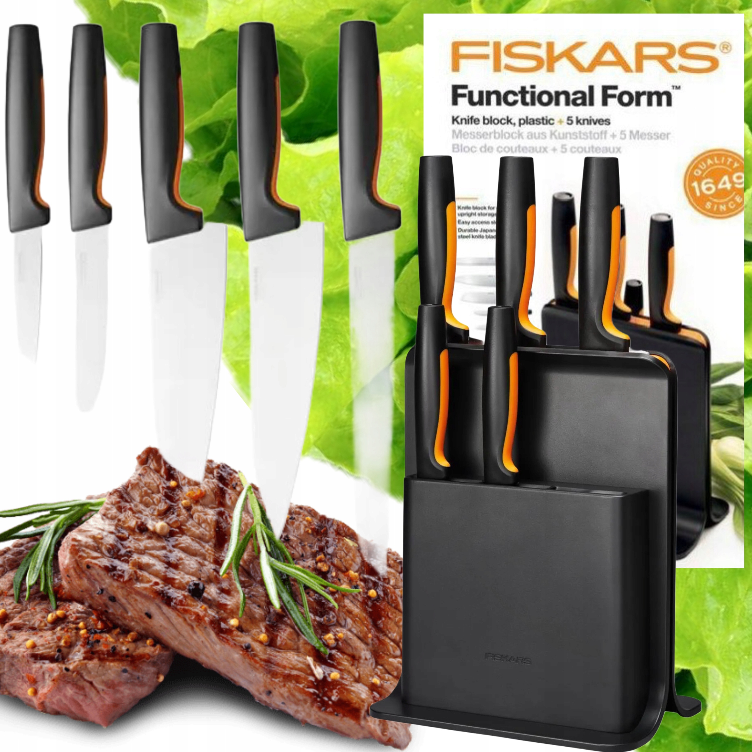 Sada 5 Nožov V Bloku Fiskars Komplet Kuchynských Nožov Ostré Čierne Do Kuchyne
