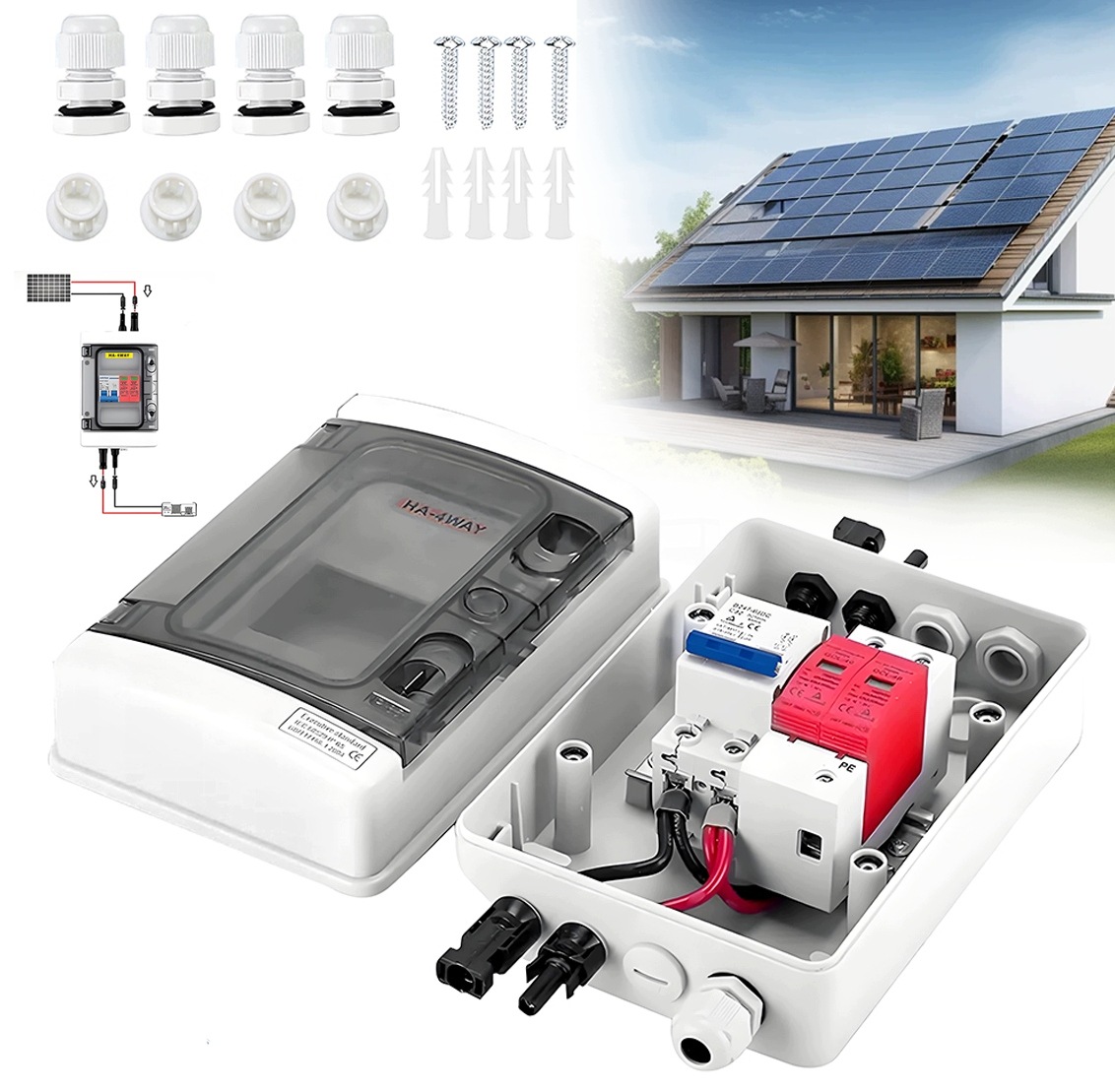 Kpl Rozvaděč IP65 Napájecí skříňka DC 1000V Pv Fotovoltaika 1 String