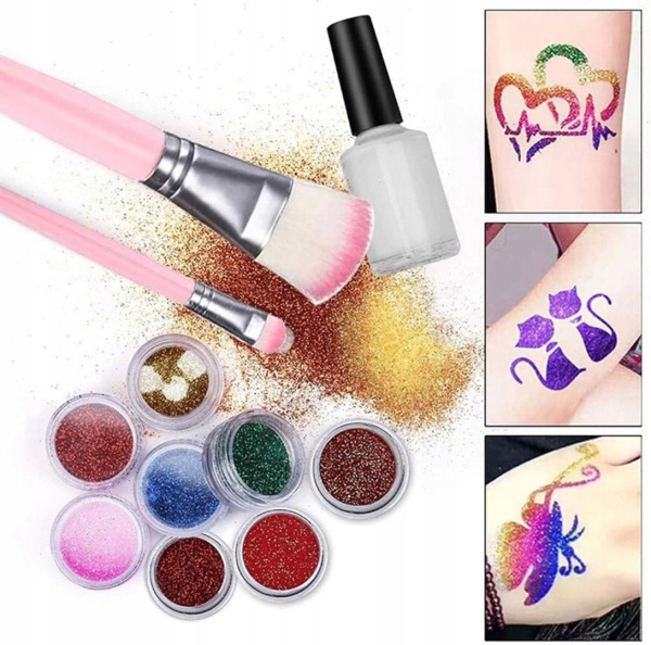 ZESTAW DO TATUAŻY BROKATOWYCH TATUAŻE ŚWIECĄCE W CIEMNOŚCI SZABLONY Marka inna