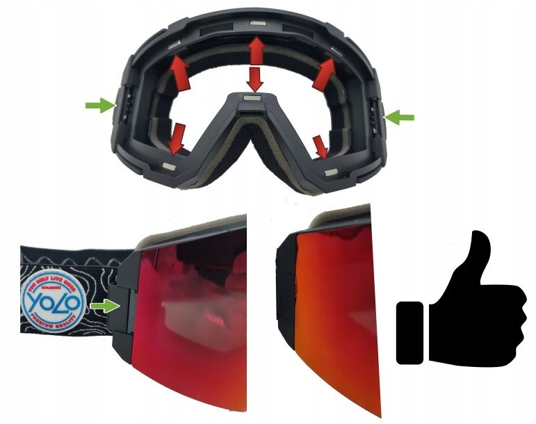 GOGLE NARCIARSKIE NARTY SNOWBOARD YOLO 2 SZYBKI UV Model YOLO GREEN ALPINE