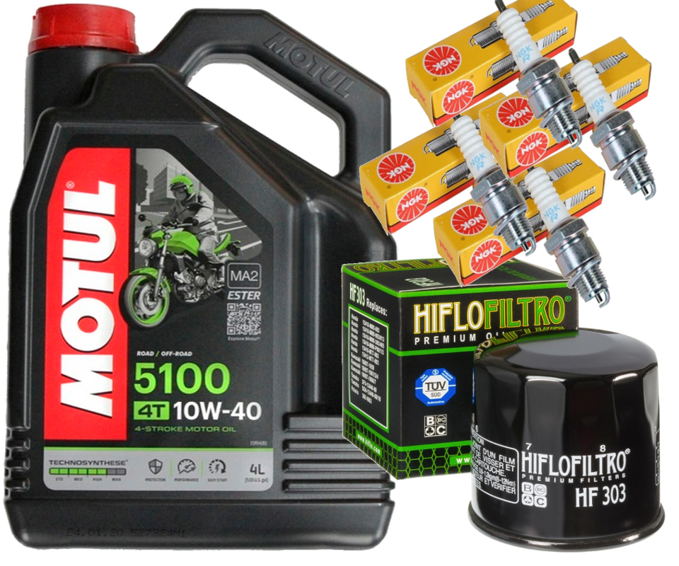 HF303 ZESTAW OLEJ MOTUL 5100 10W40 4L ŚWIECE KAWASAKI ZG1400 08-13