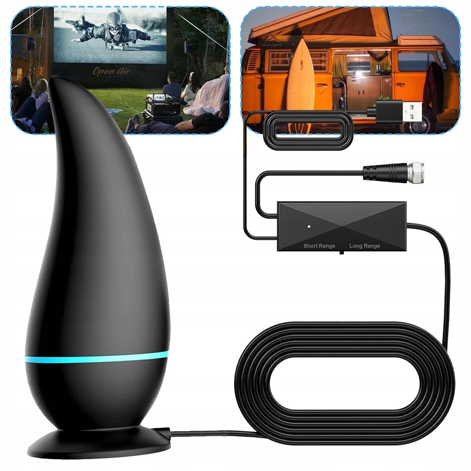 Cyfrowa Antena Telewizora 360° Odbiór Do Hdtv 4K, Z Podstawą Magnetyczną