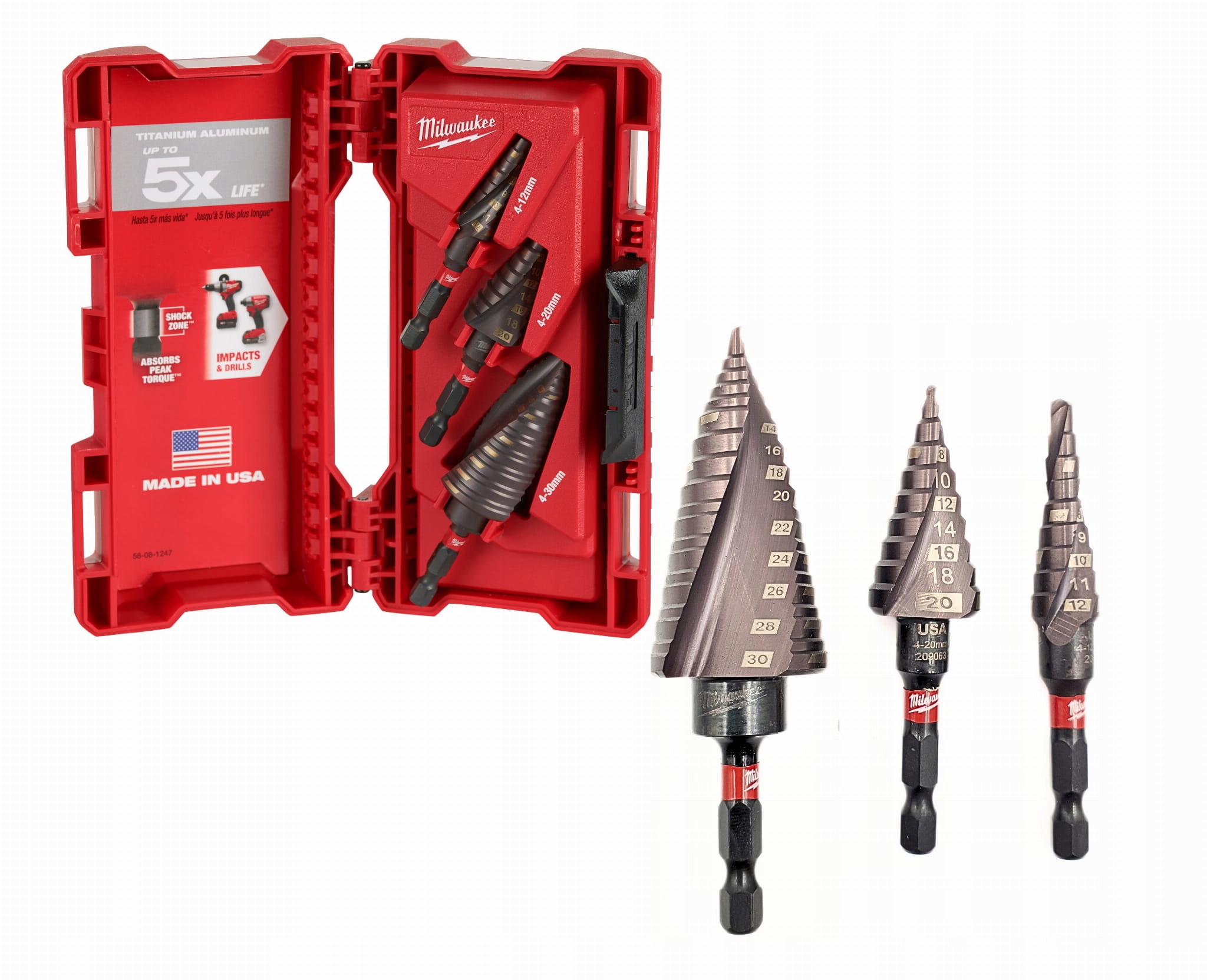 Milwaukee Zestaw wierteł stopniowych udarowych do metalu 1/4' 3szt 48899266