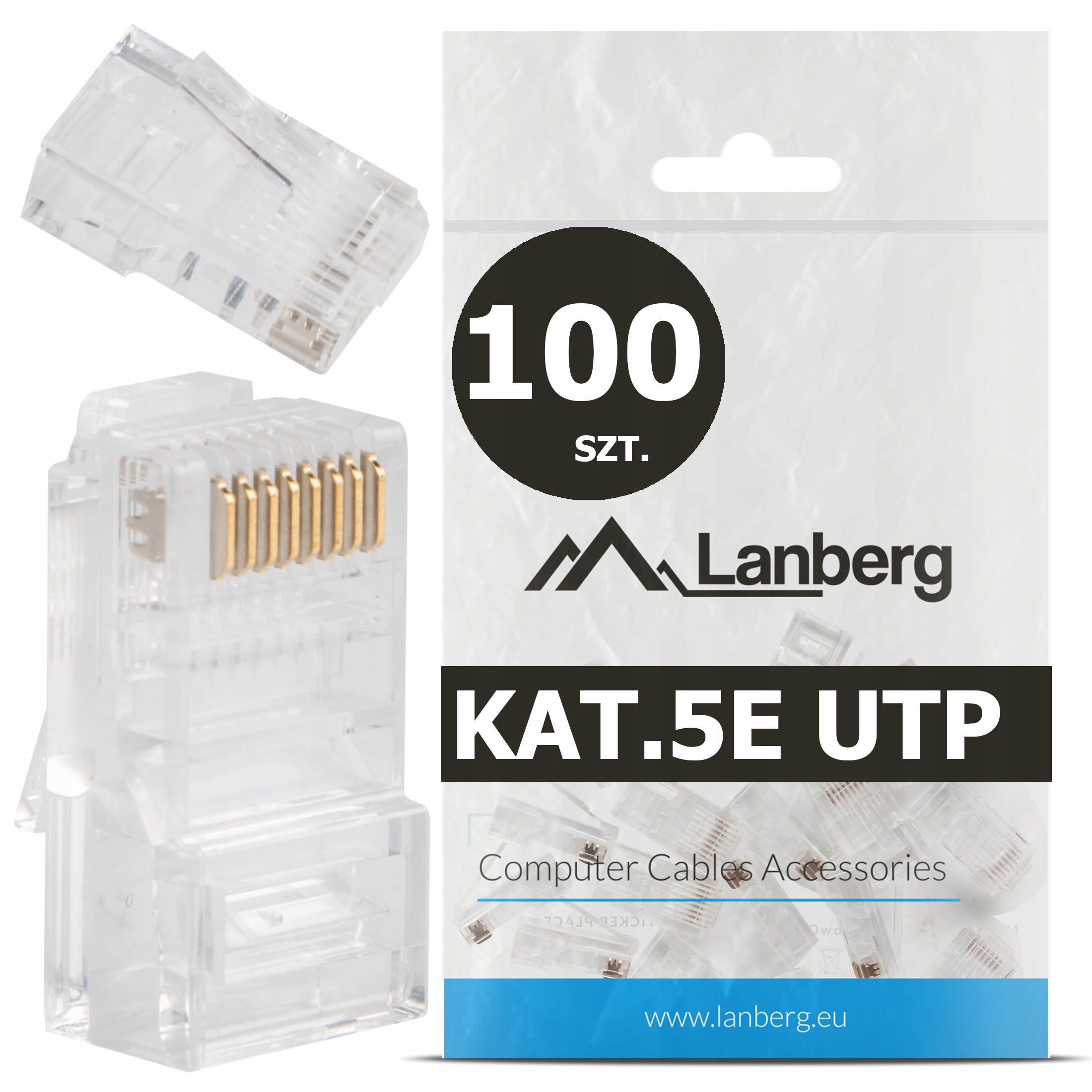 100 Szt. Końcówki Wtyk Wtyki RJ45 8P8C Utp KAT.5E CAT.5E Linka Drut Lanberg