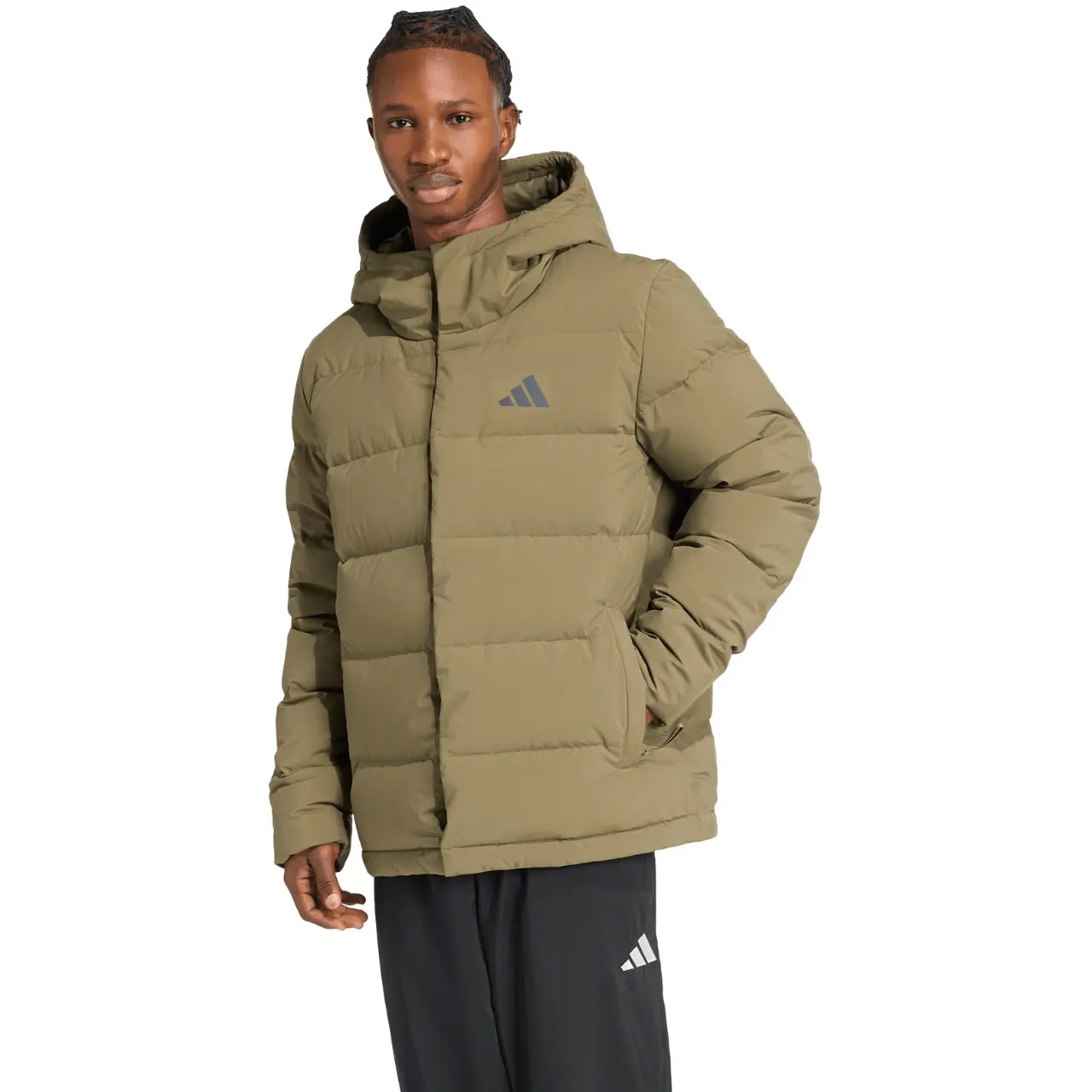 Kurtka męska adidas Helionic Climawarm Hoodie oliwkowa JX0580, rozmiar M