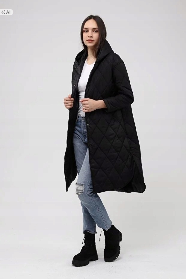 Dlouhý Prošívaný Kabát S Kapucí Ve Stylu Minimal M 5IA