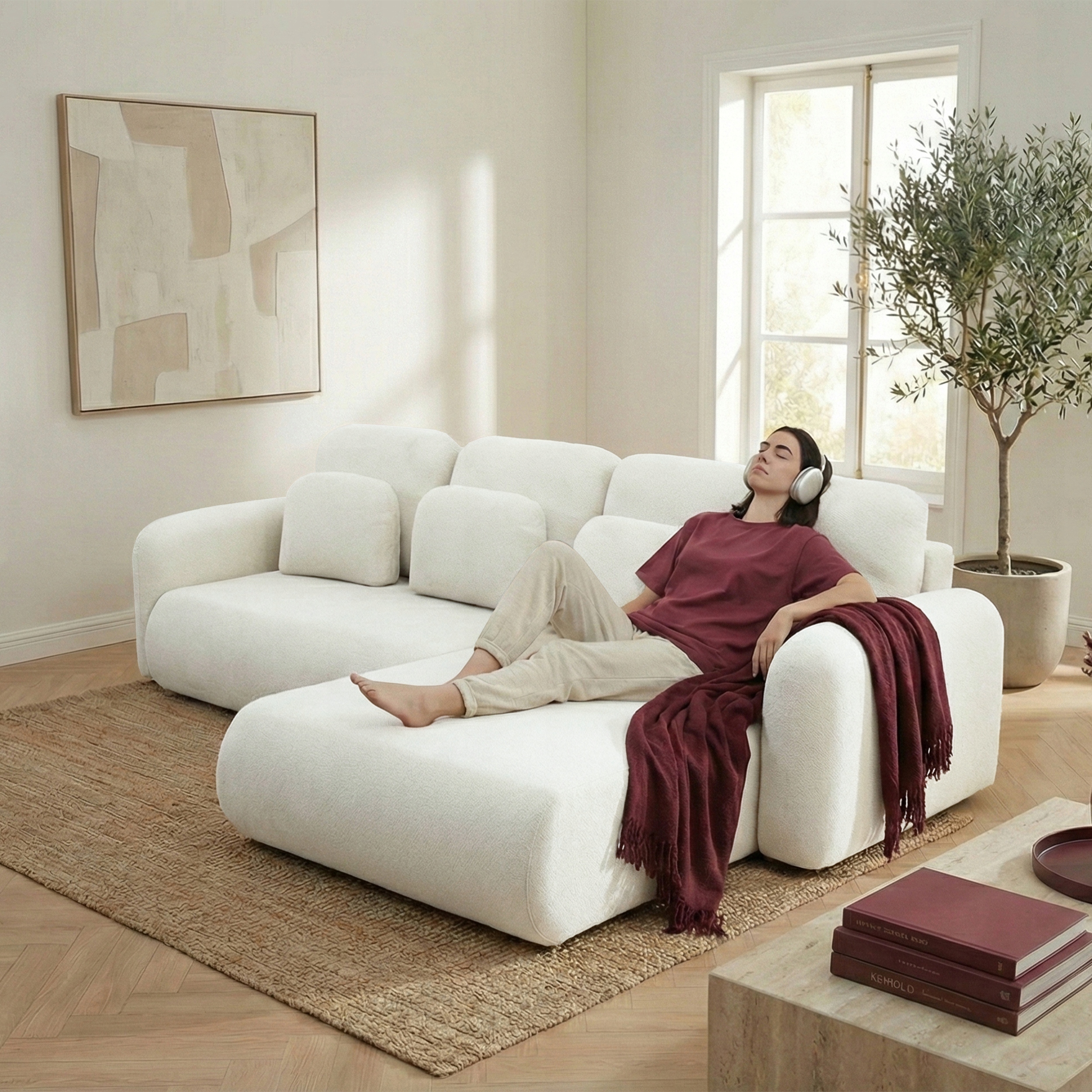 Rohová Sedací Souprava s funkcí spaní Rozkládací Rohová Sedačka Rohová pohovka Nest Bílá