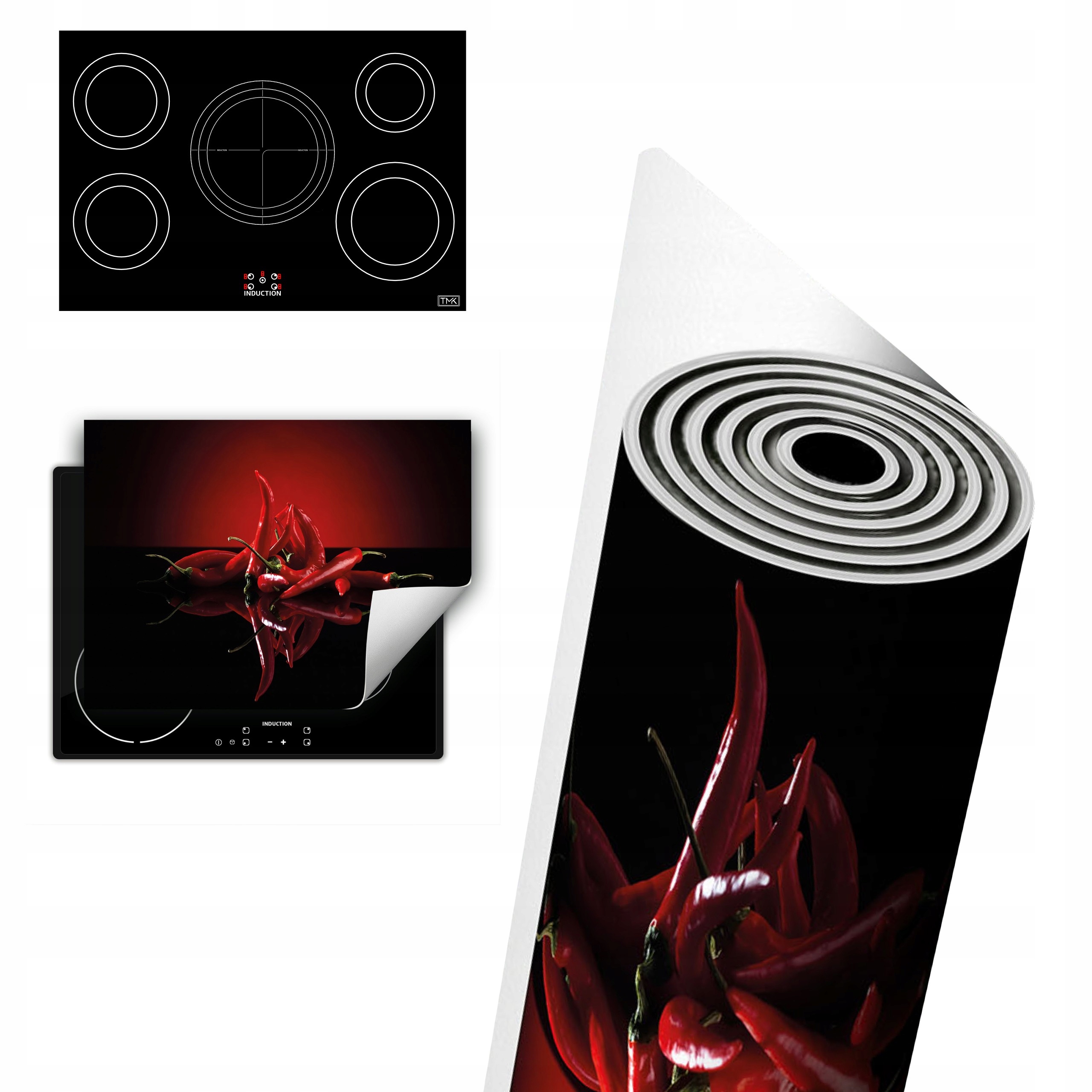 Vinylová Ochranná Deska Na Indukci 80x52 červená chilli paprička
