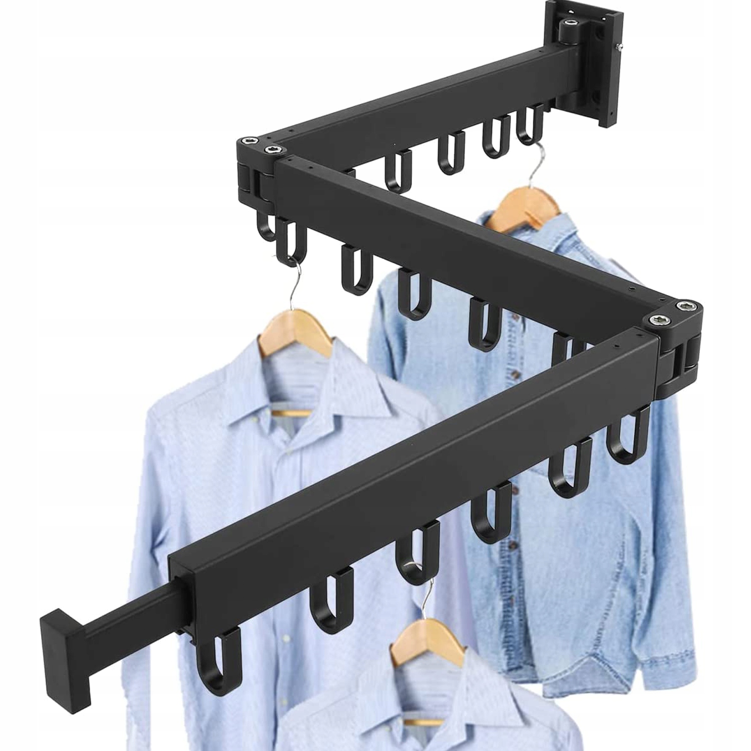 Levně Skládací Šatní Tyč Namontovaná Na Stěnu 120cm 18 Háčků