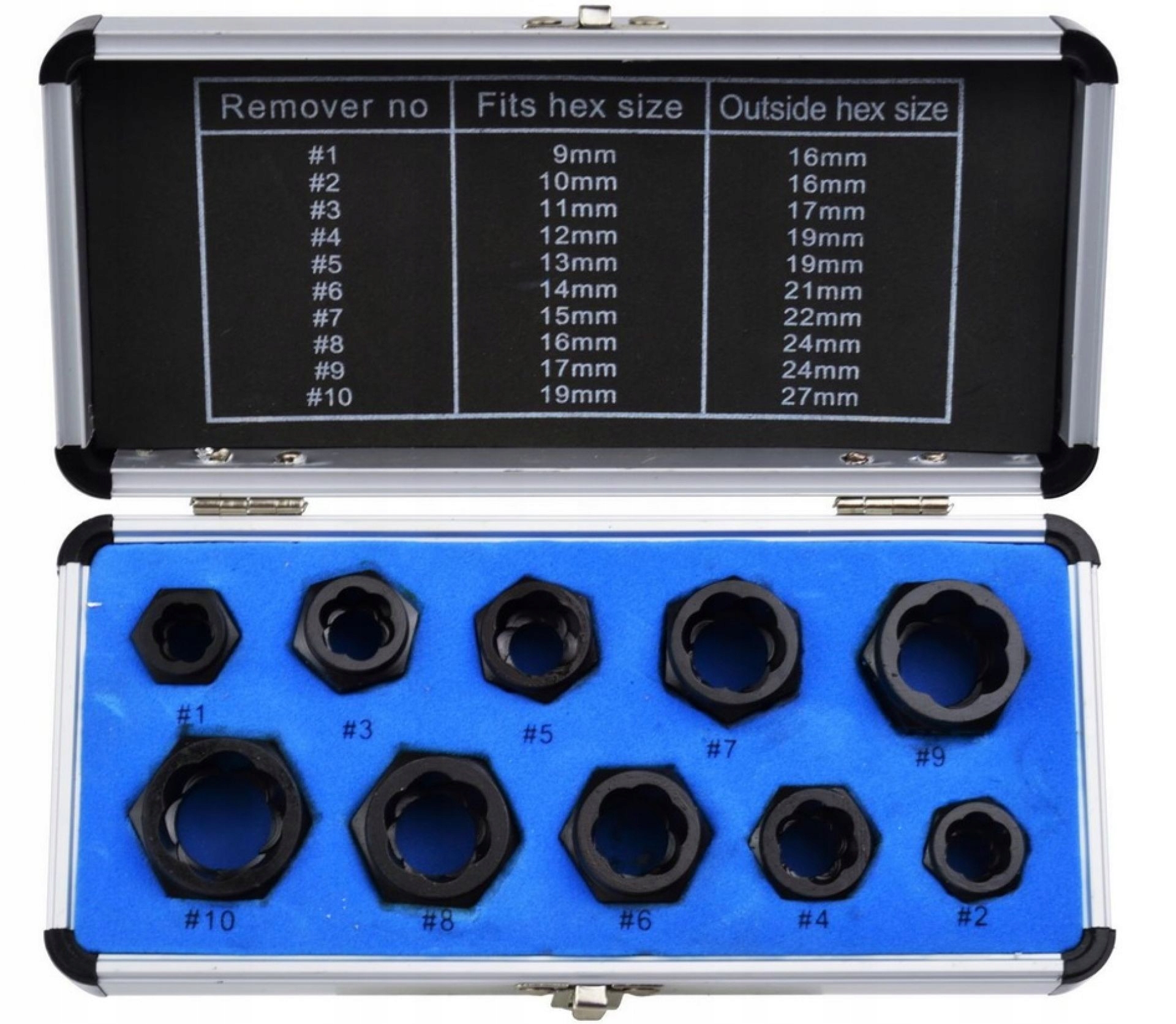 Nasadki do zniszczonych śrub zestaw wykrętaki Geko 10 elementów 9-19mm
