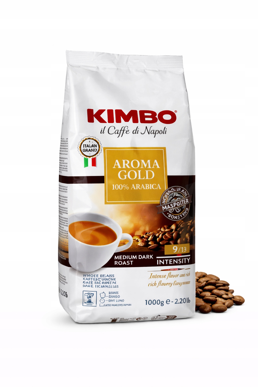 Levně Káva zrnková 1 kg Kimbo Aroma Gold 100% Arabica 1000 g