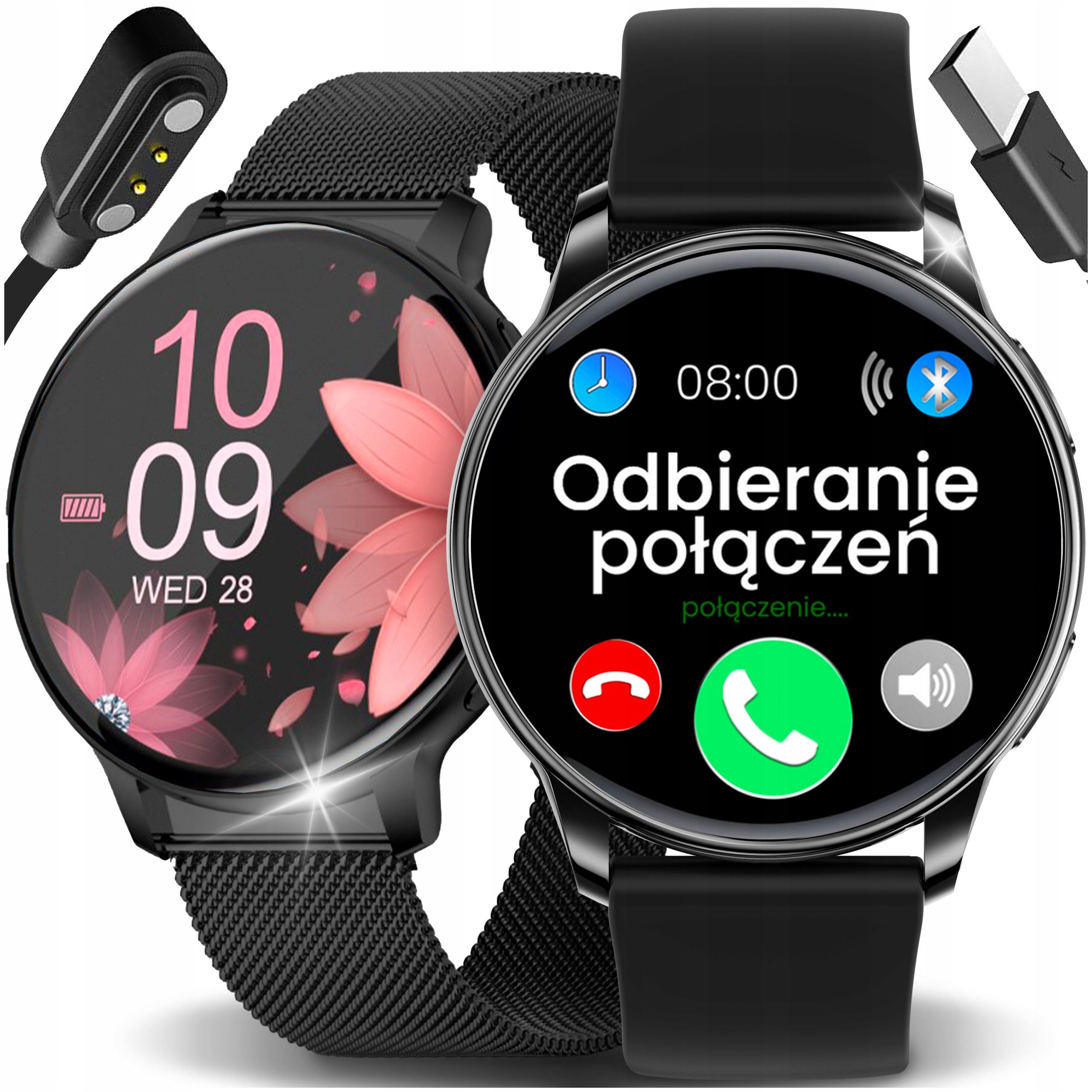 SMARTWATCH DAMSKI ZEGAREK CIŚNIENIE ROZMOWY JĘZYK POLSKI ZESTAW 2 PASKÓW PL