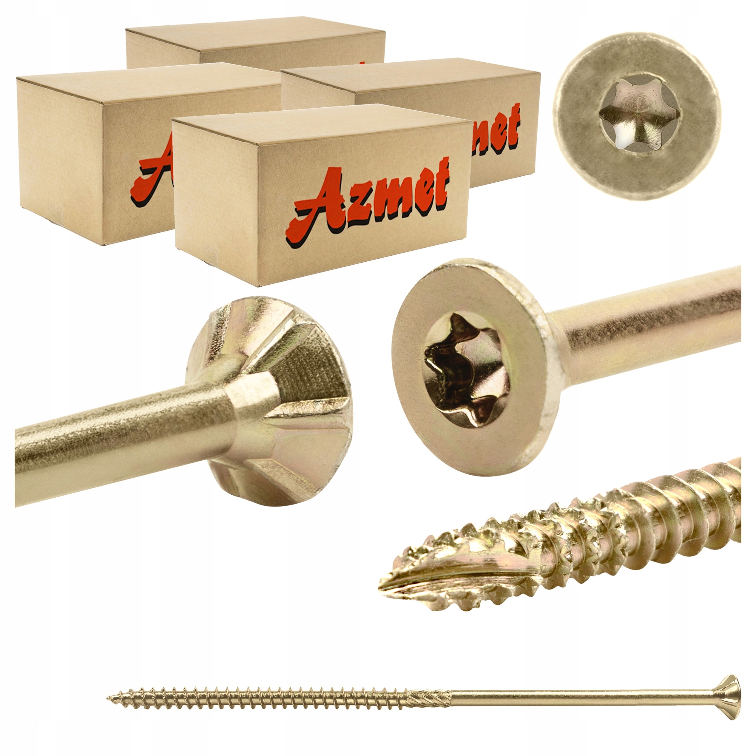 Tesařské vruty 6x160 mm Torx na dřevo kuželové 400 ks Azmet WT-60160