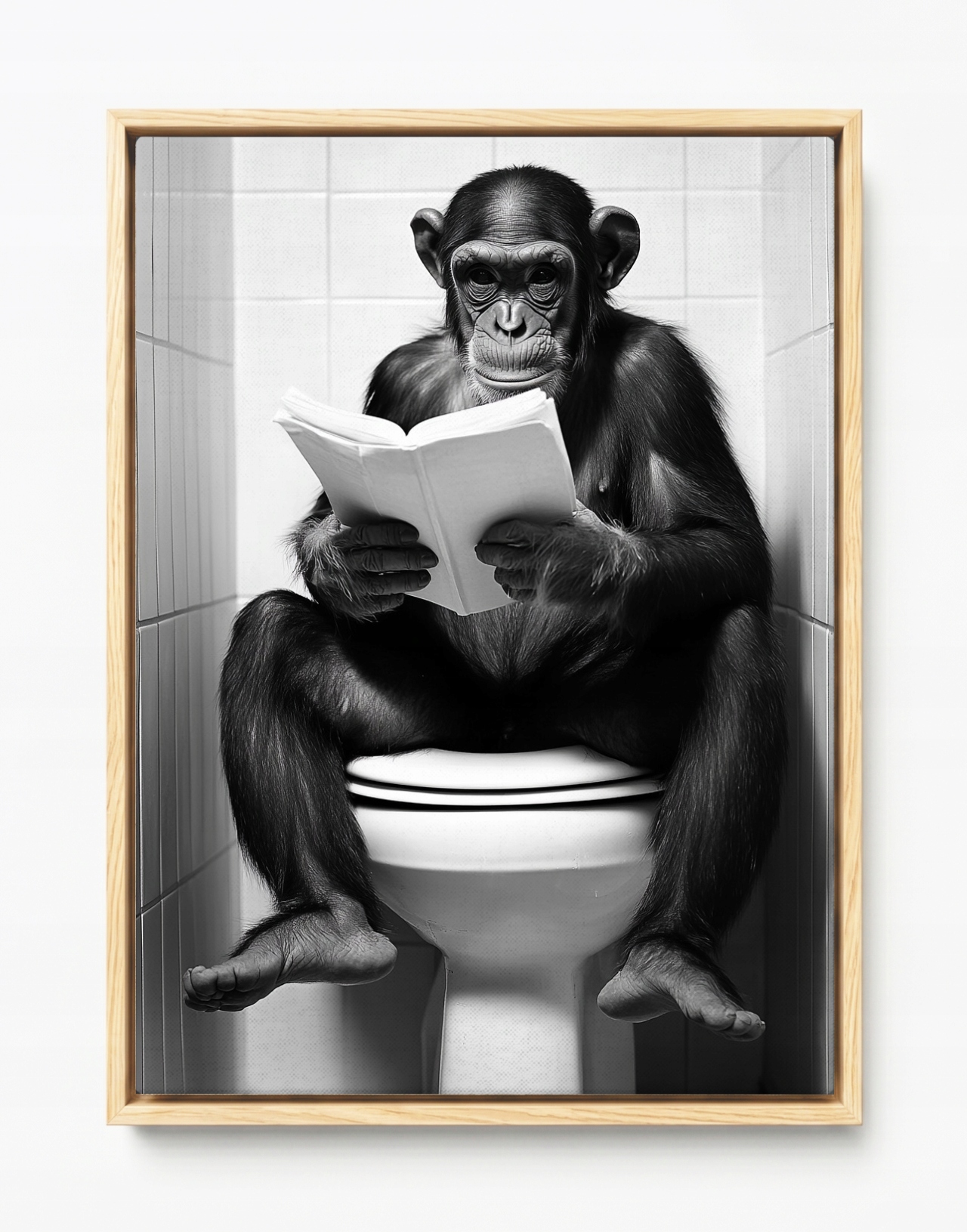Obraz Rám Americký Box Opice Šimpanz Toaleta Wc Kniha Humor Foto 60x80