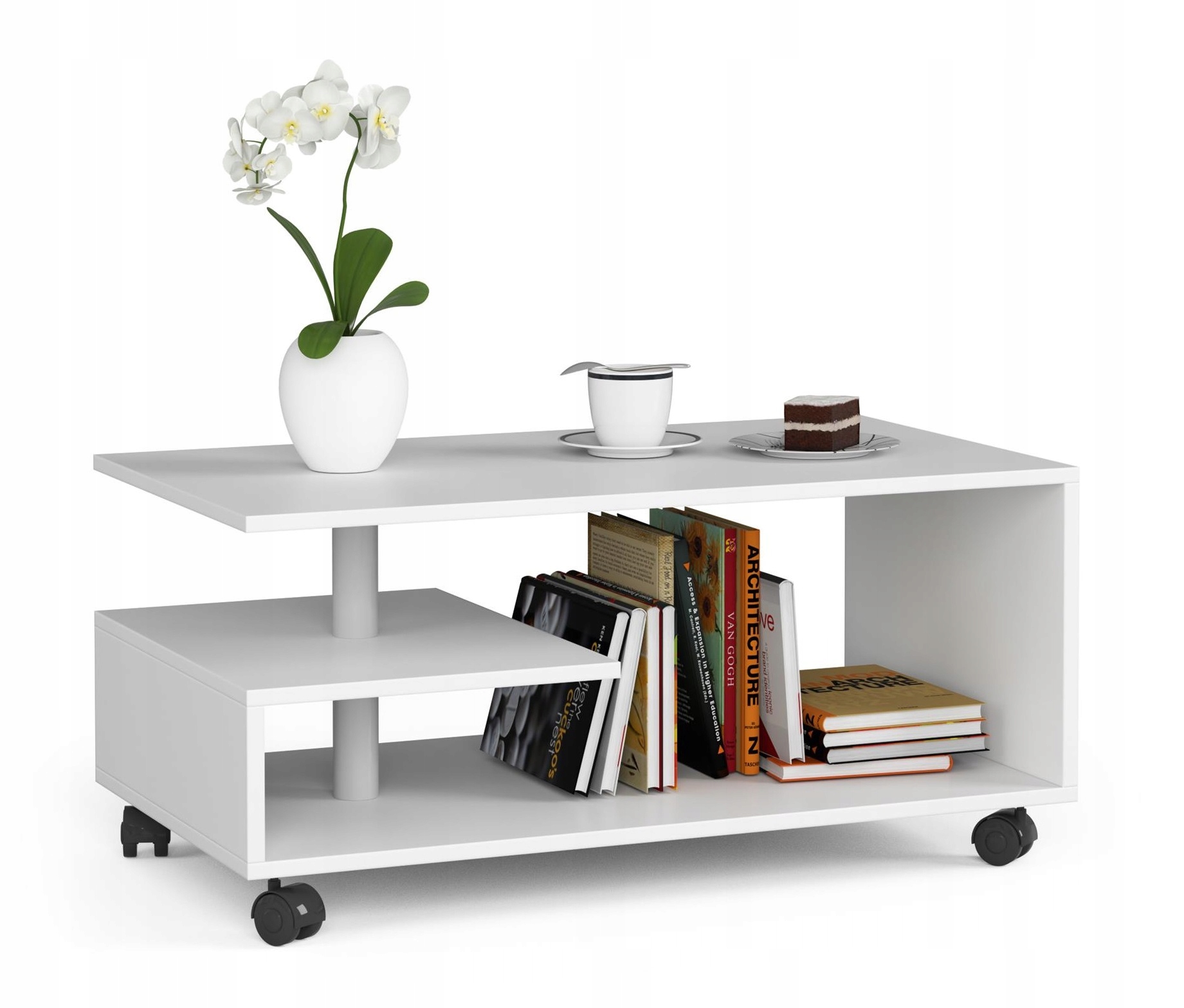 Lavica konferenčný stolík Vini biela 90x51 cm na kolieskach Akd