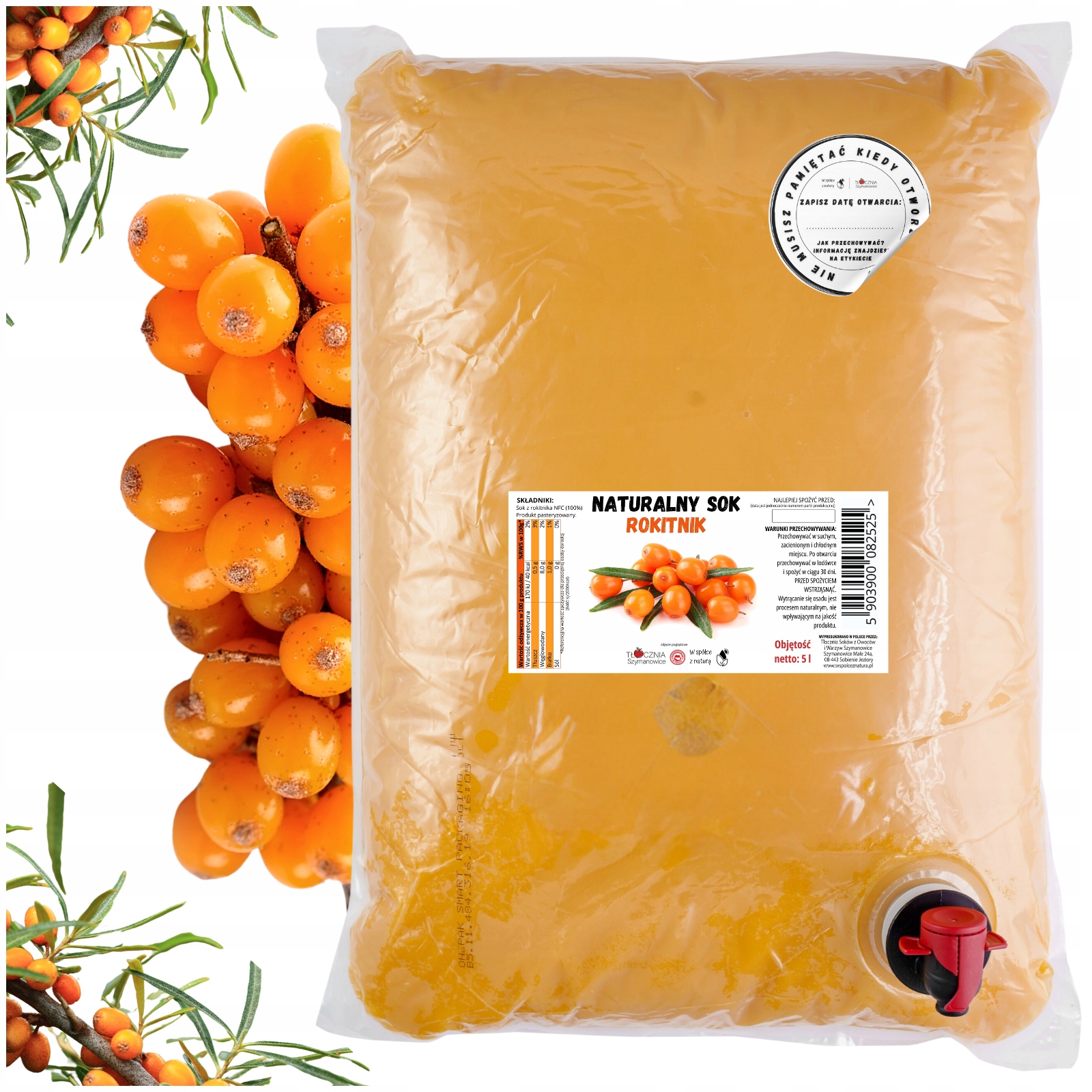 Sok z rokitnika Naturalny Sok Tłoczony na Zimno Tłocznia Szymanowice 5l Nfc