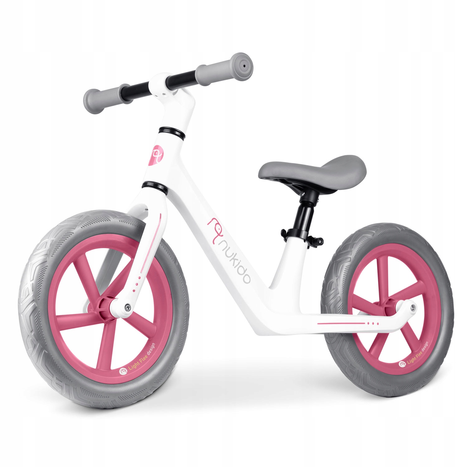 Rowerek Biegowy dla Dzieci Lekki Mocny Biały Szary Różowy Light Flee Nukido