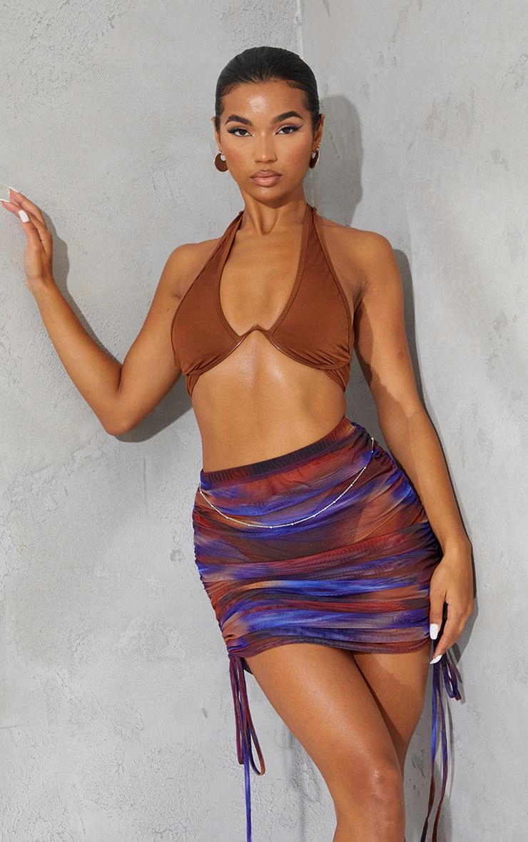 C9D114 SPÓDNICZKA FIOLETOWA SIATECZKOWA PRETTYLITTLETHING L Kolor dodatkowy brązowy