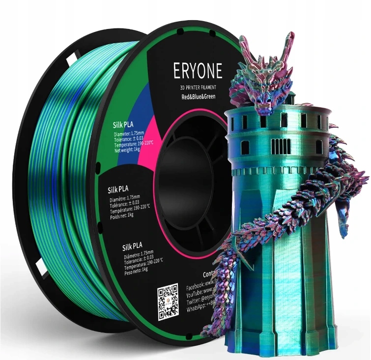 Eryone Pla Silk Triple-color Červená Modrá Zelená 1.75mm 1kg