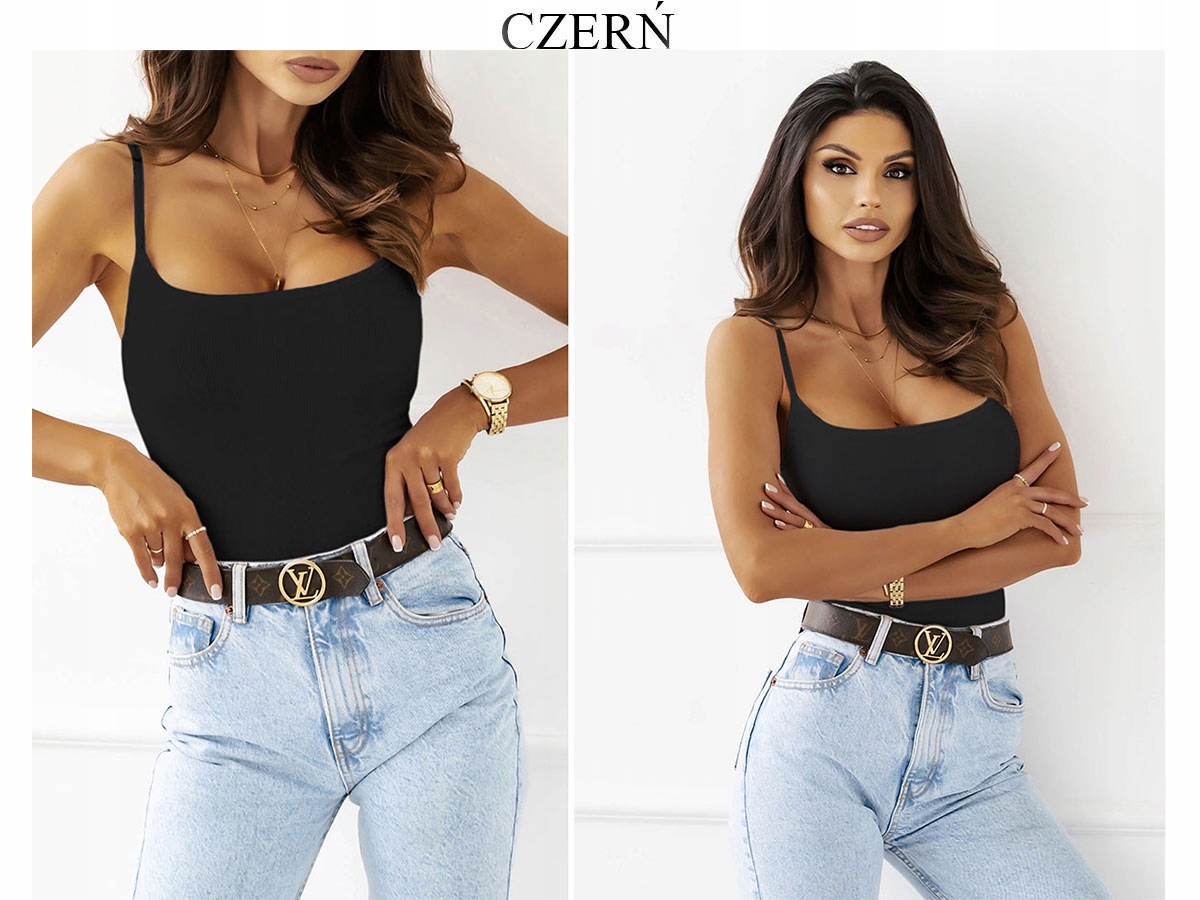 BLUZKA MODNA BASIC PRĄŻKOWANA DOPASOWANA NA RAMIĄCZKACH CZARNA S/M BYSISI Marka inna