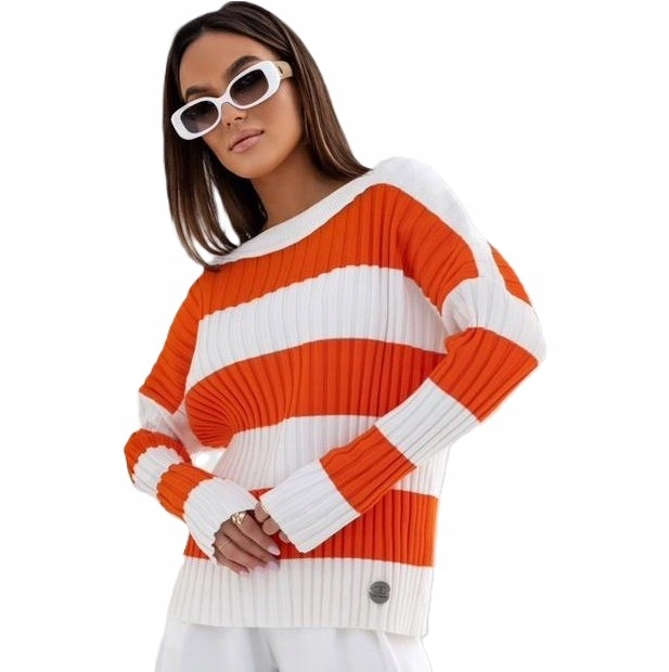 Cocomore Pruhovaný svetr s pruhy oranžový bílý Novinka