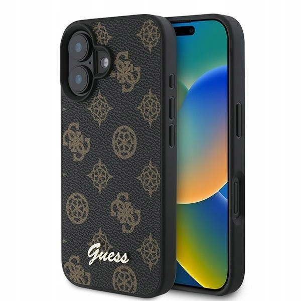 Etui Guess Peony Script MagSafe na iPhone 16 Plus czarne Guess