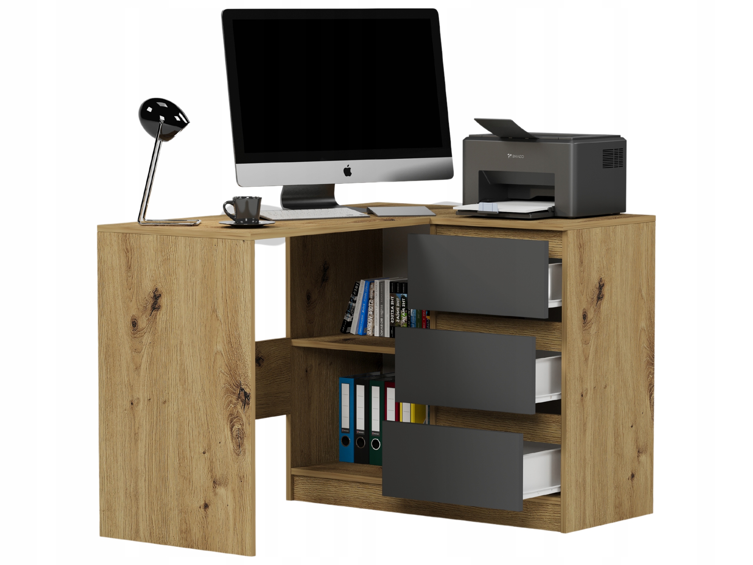 MEBLE BIURKO NAROŻNE KOMPUTER PRAWE artisan mix antracyt N-4P