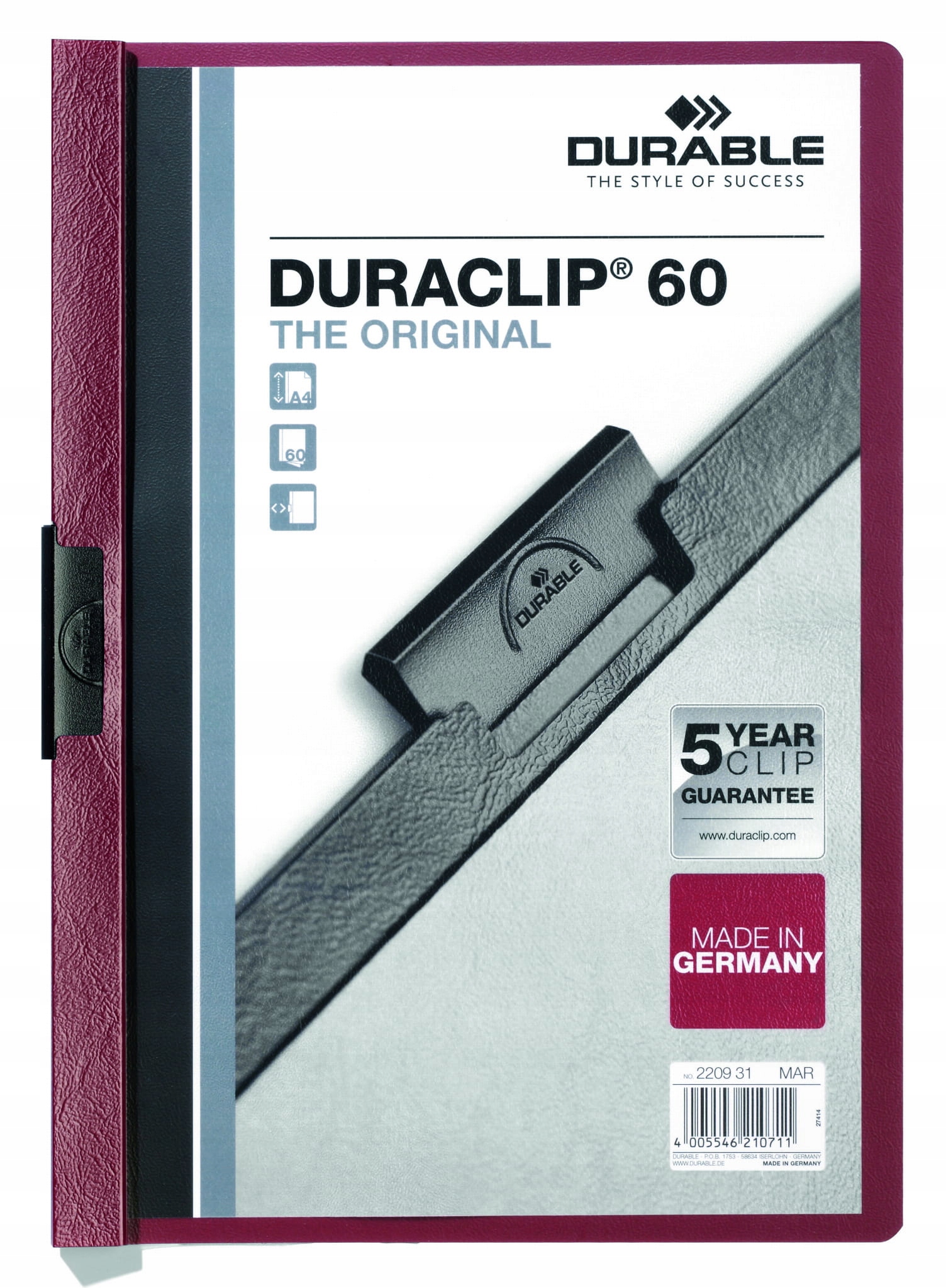

Durable Skoroszyt zaciskowy Duraclip 60 c.czerwony