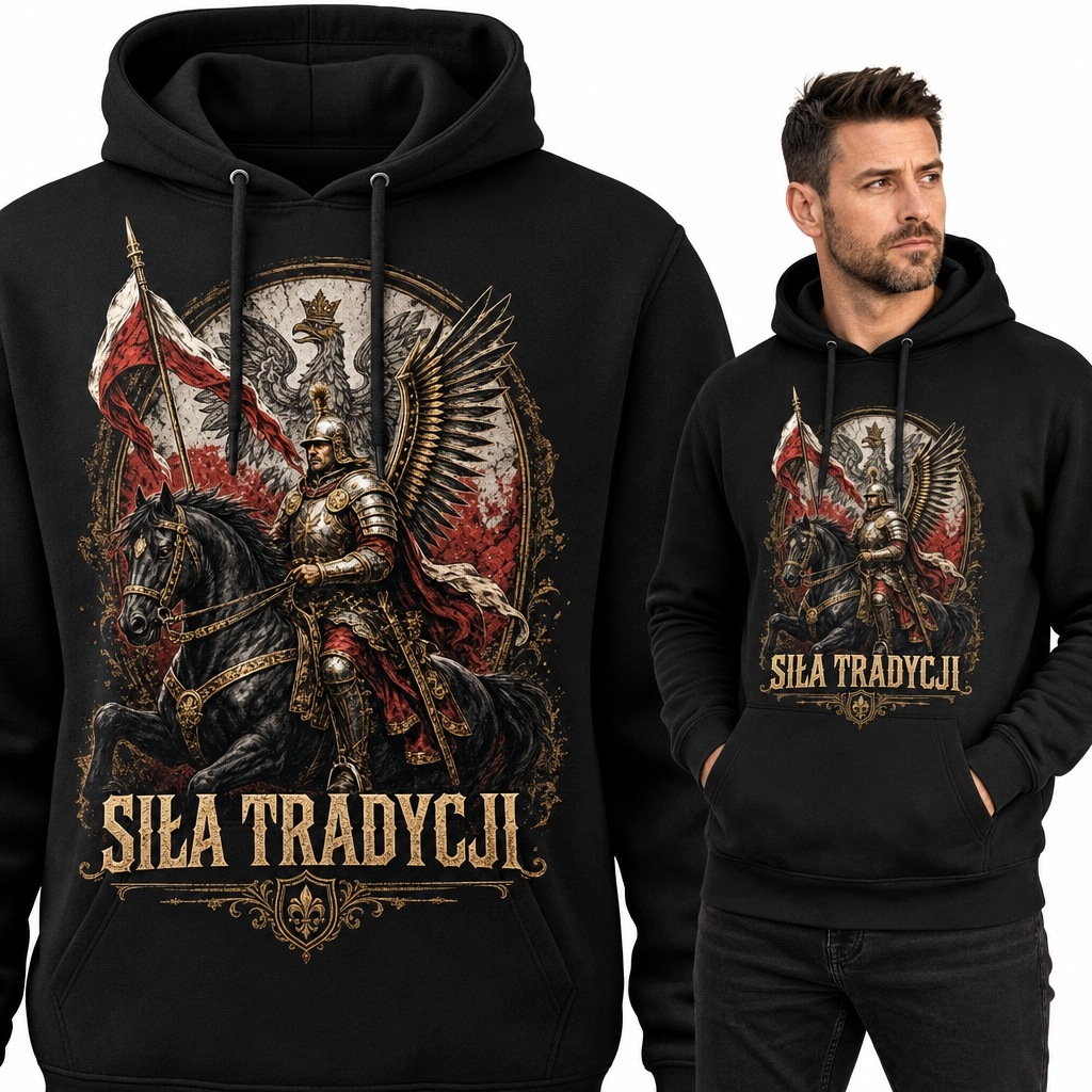 Bluza Z Kapturem Husaria Męska Godło Napis Nadruk Dla Żołnierza L
