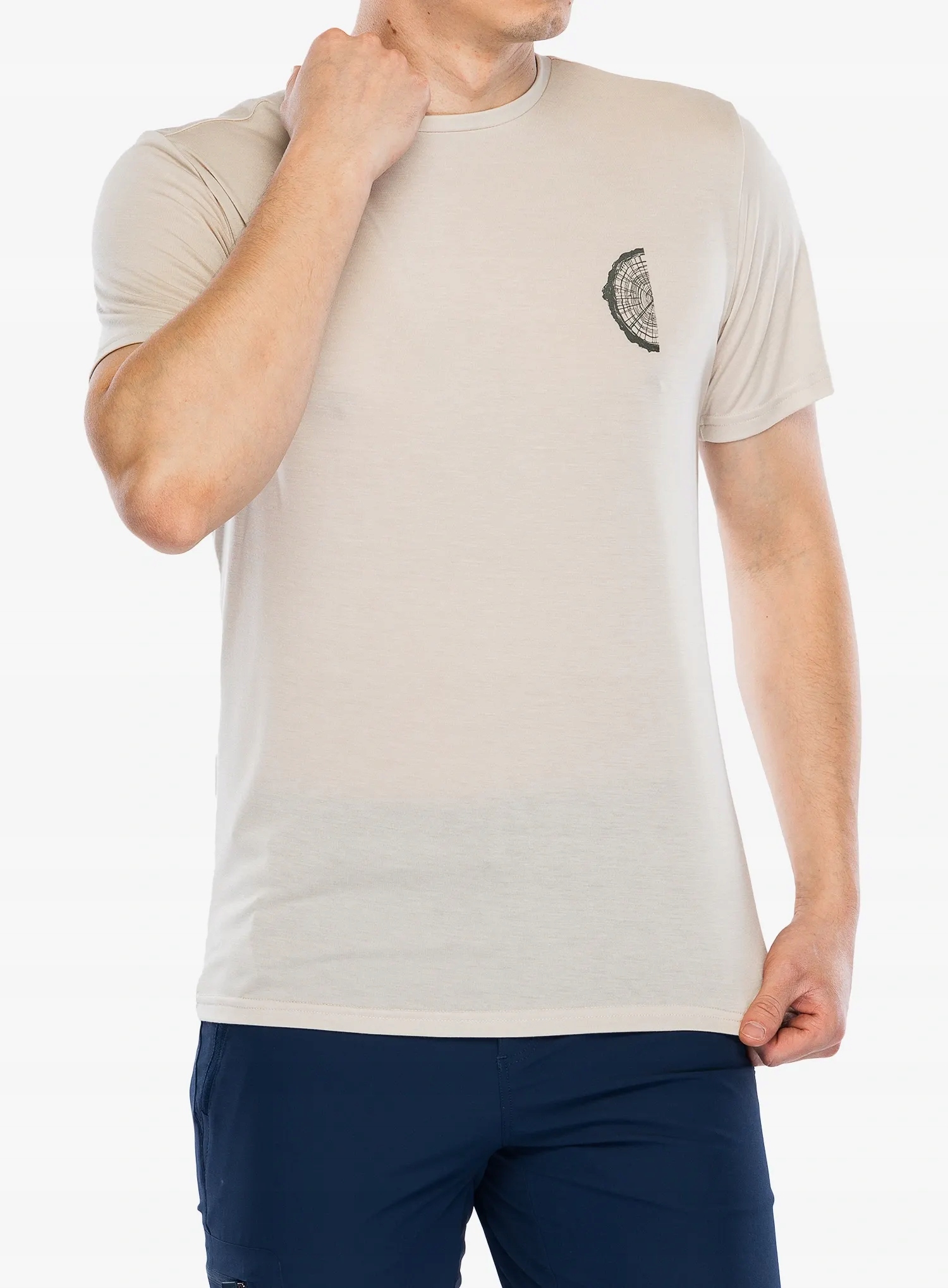 Tričko s potiskem Viking run a bambusu béžové/olivové velikosti S