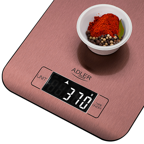 Waga kuchenna Adler AD 3183 Copper - 5kg, podświetlany LCD, stal