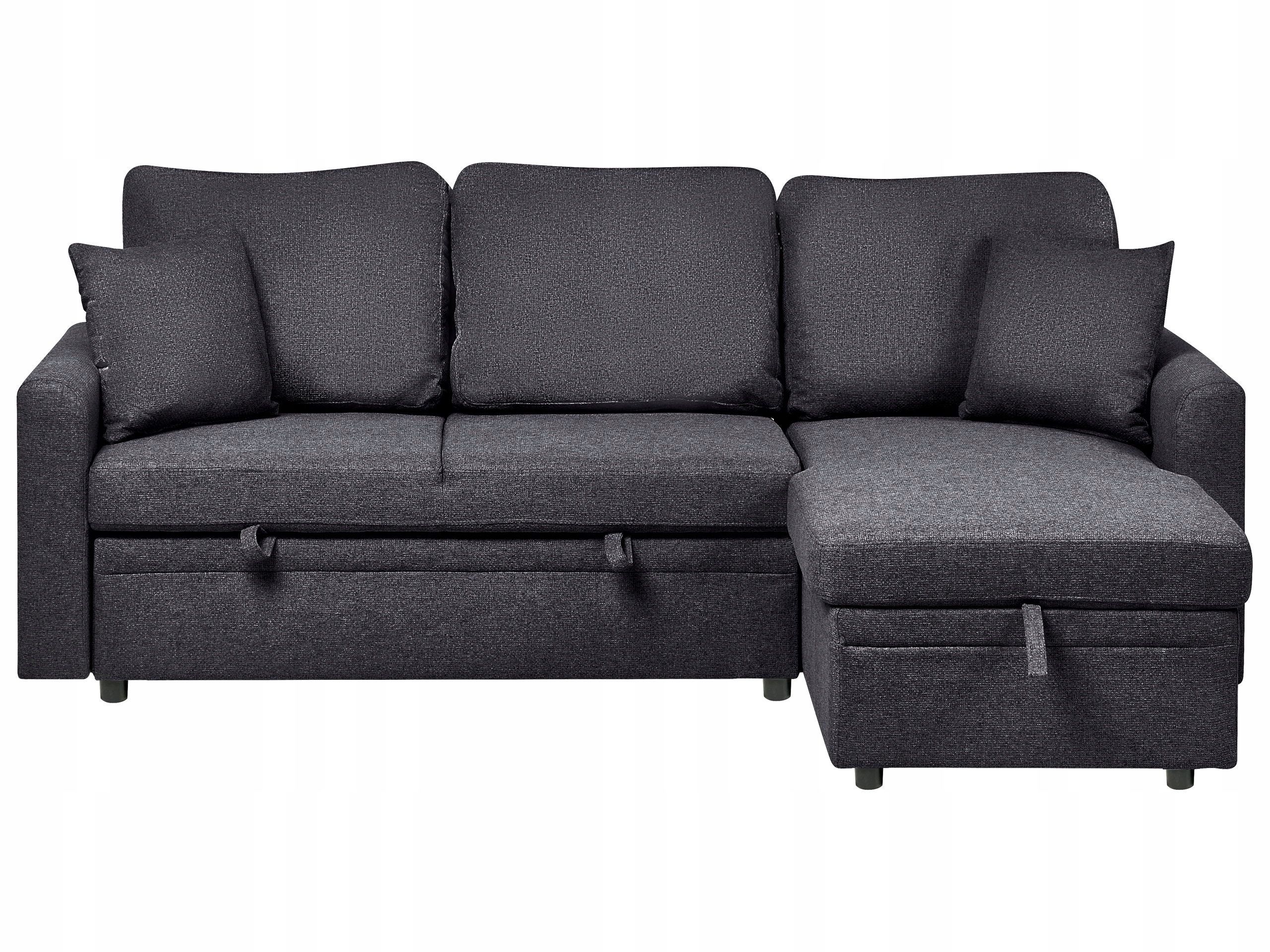Tapicerowana sofa narożna rozkładana poduszki czarna