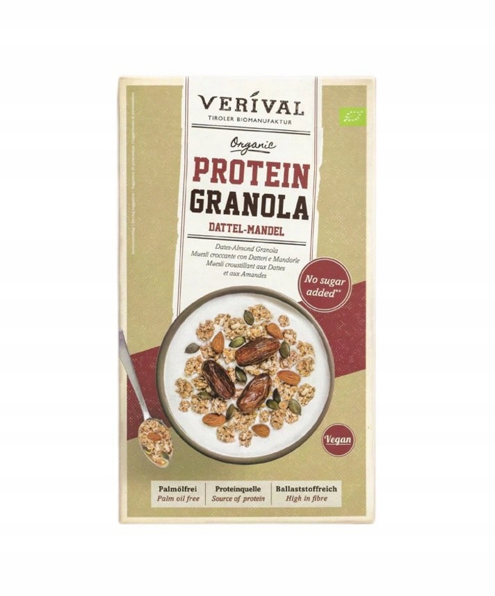 2x Proteinová granola s datlemi a mandlemi a cukrem Bio 325 g Verival