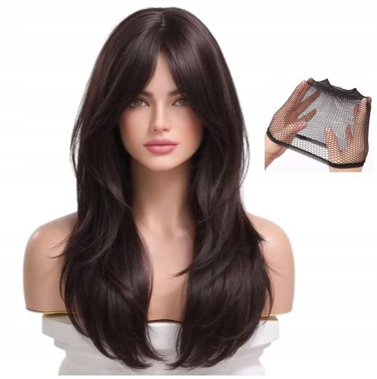 Paruka hnědá, tmavě hnědá s ofinou, dlouhá jako Přírodní čepička Bonus