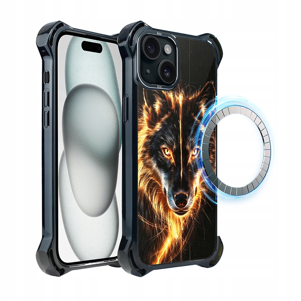 Pouzdro pro iPhone 15 Plus Ibizu DropGuard Ultra s MagSafe, Ohnivý vlk