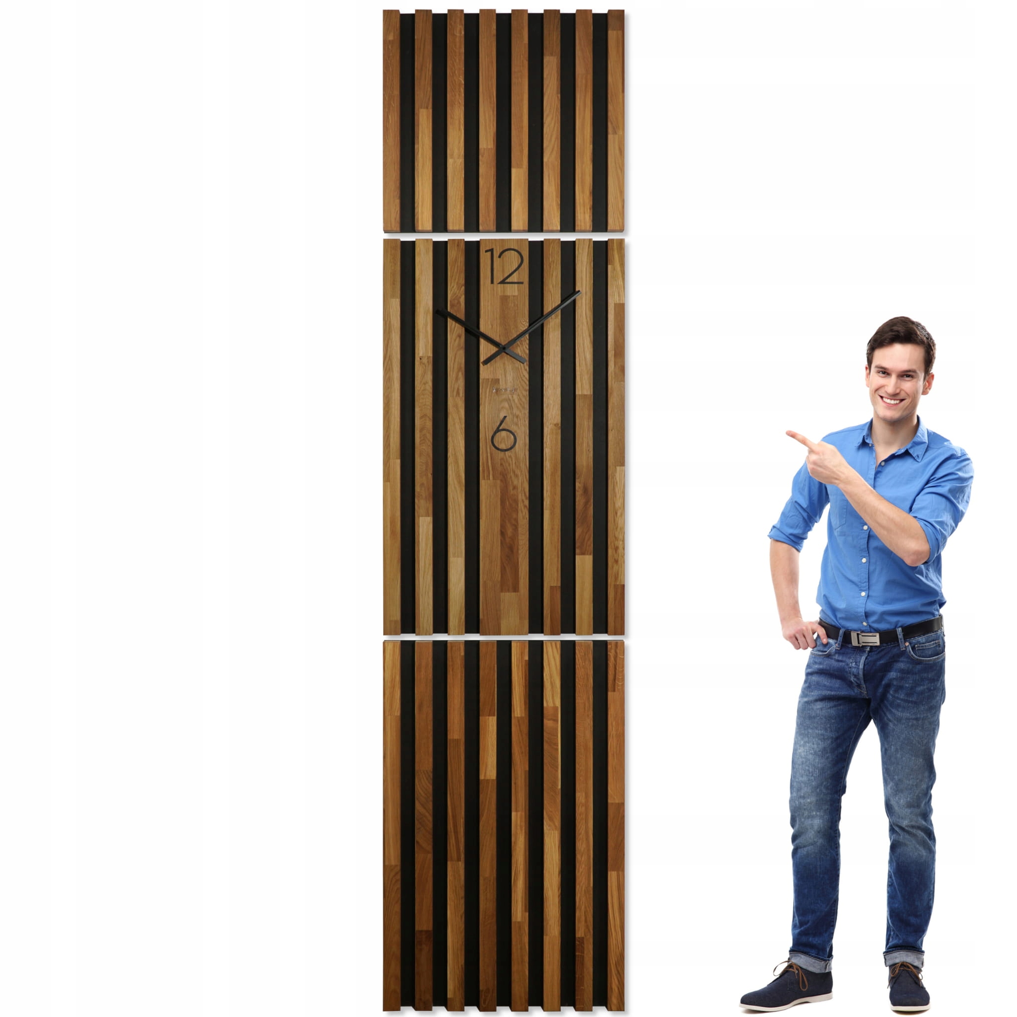 Dubový panel Nástěnné hodiny v Lamelách 250x58 cm dřevěné do obývacího pokoje tiché