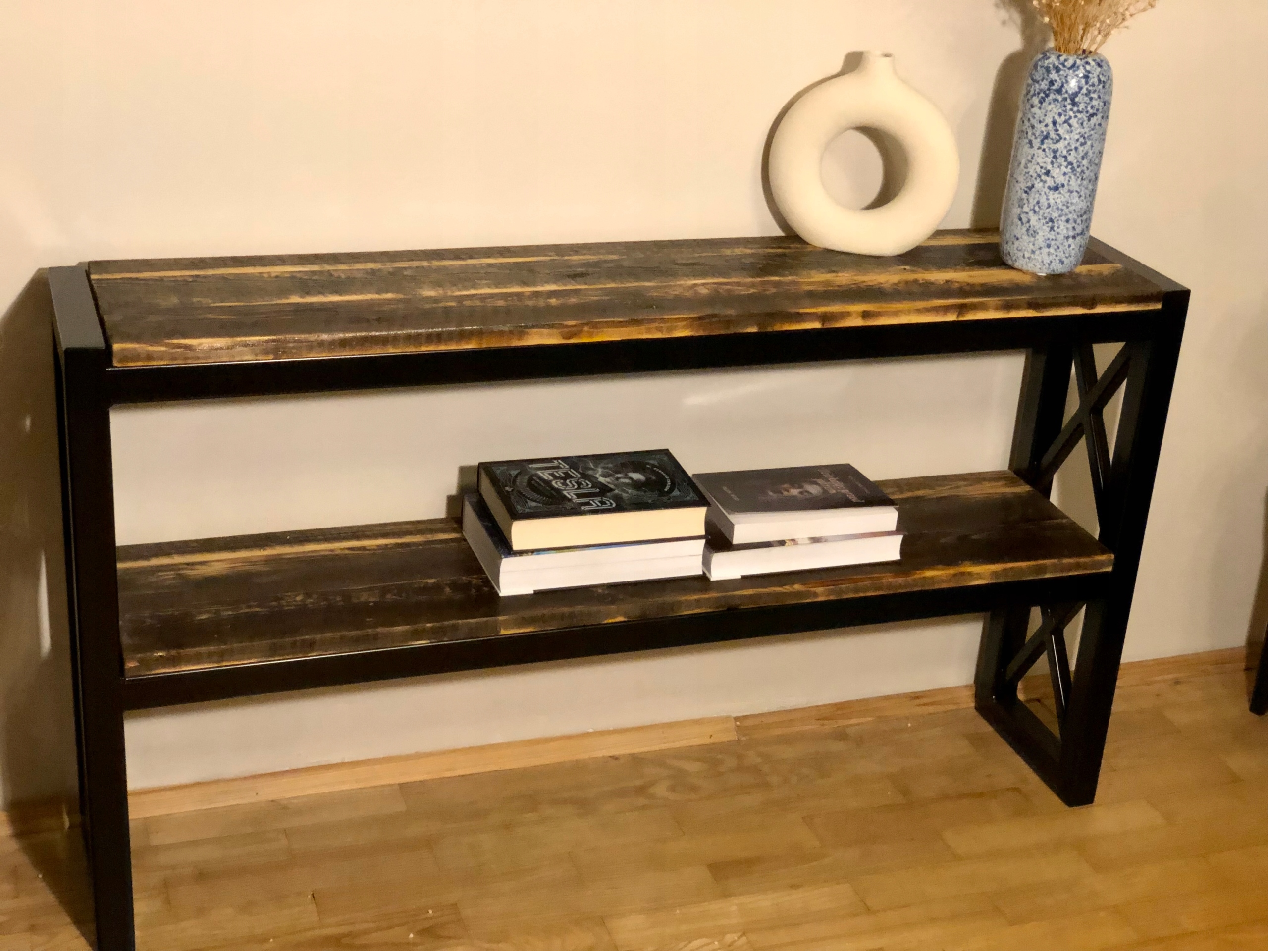 Konsola drewniana lite drewno stolik loft Głębokość mebla 25 cm