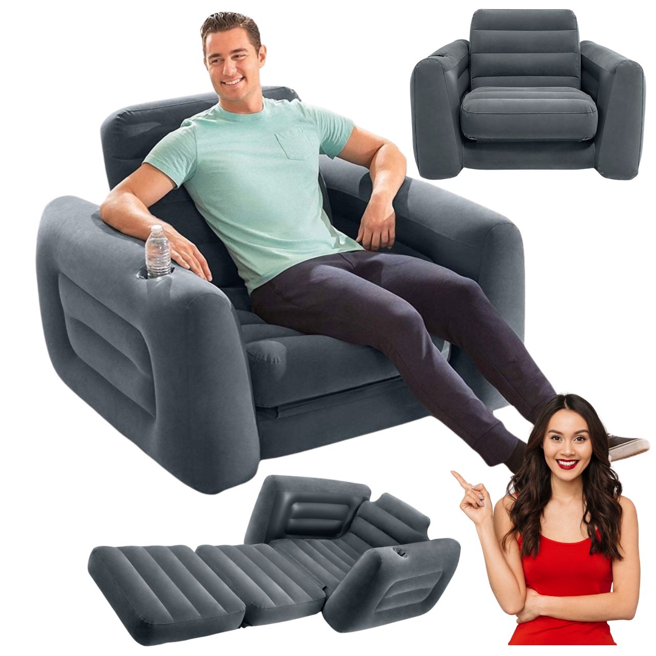 Fotel Dmuchany Sofa Kanapa Rozkładana Pompowany Leżanka Łóżko Do Spania