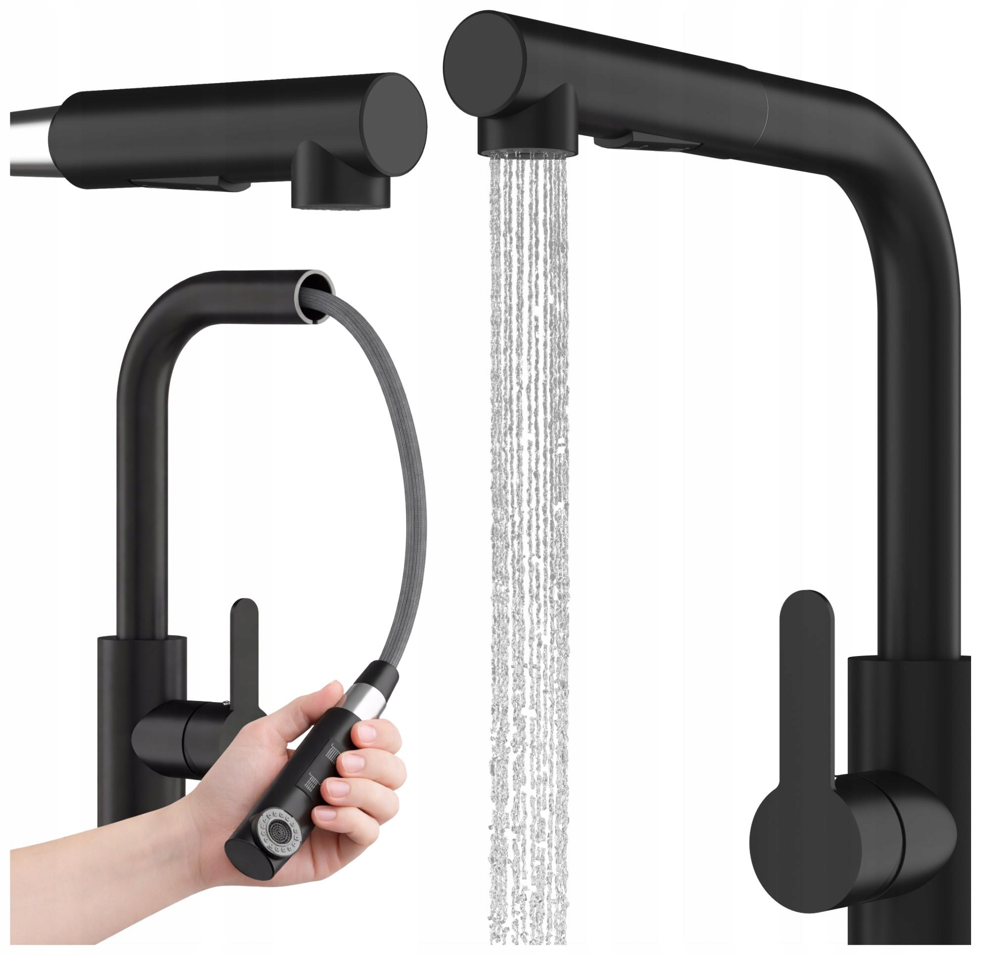 Kuchynská Batéria S Vypínačom, čierna, kuchynský kohútik, Stojaci, umývadlo Ebro