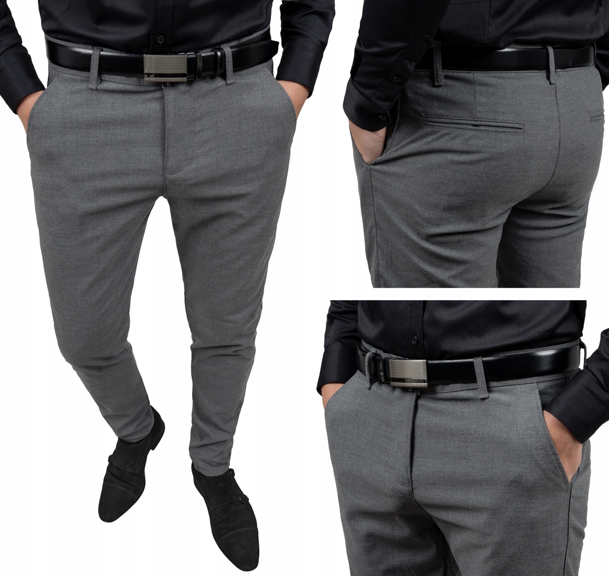 Szare Spodnie Męskie Slim Fit – Dopasowane 33