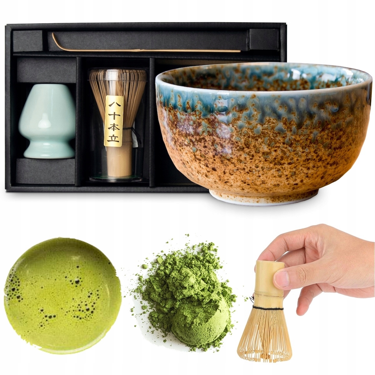 Levně Sada pro přípravu čaje Matcha Hnědomodrý Ki 4 prvky Edo