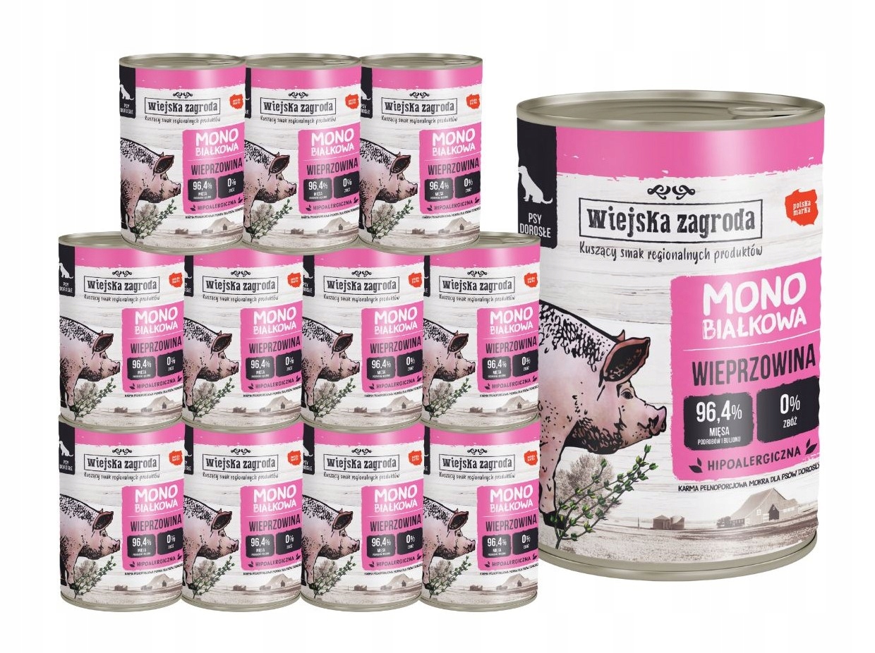 Levně Wiejska Zagroda Krmivo mokré pro psa Monoproteinové vepřové 12x400g