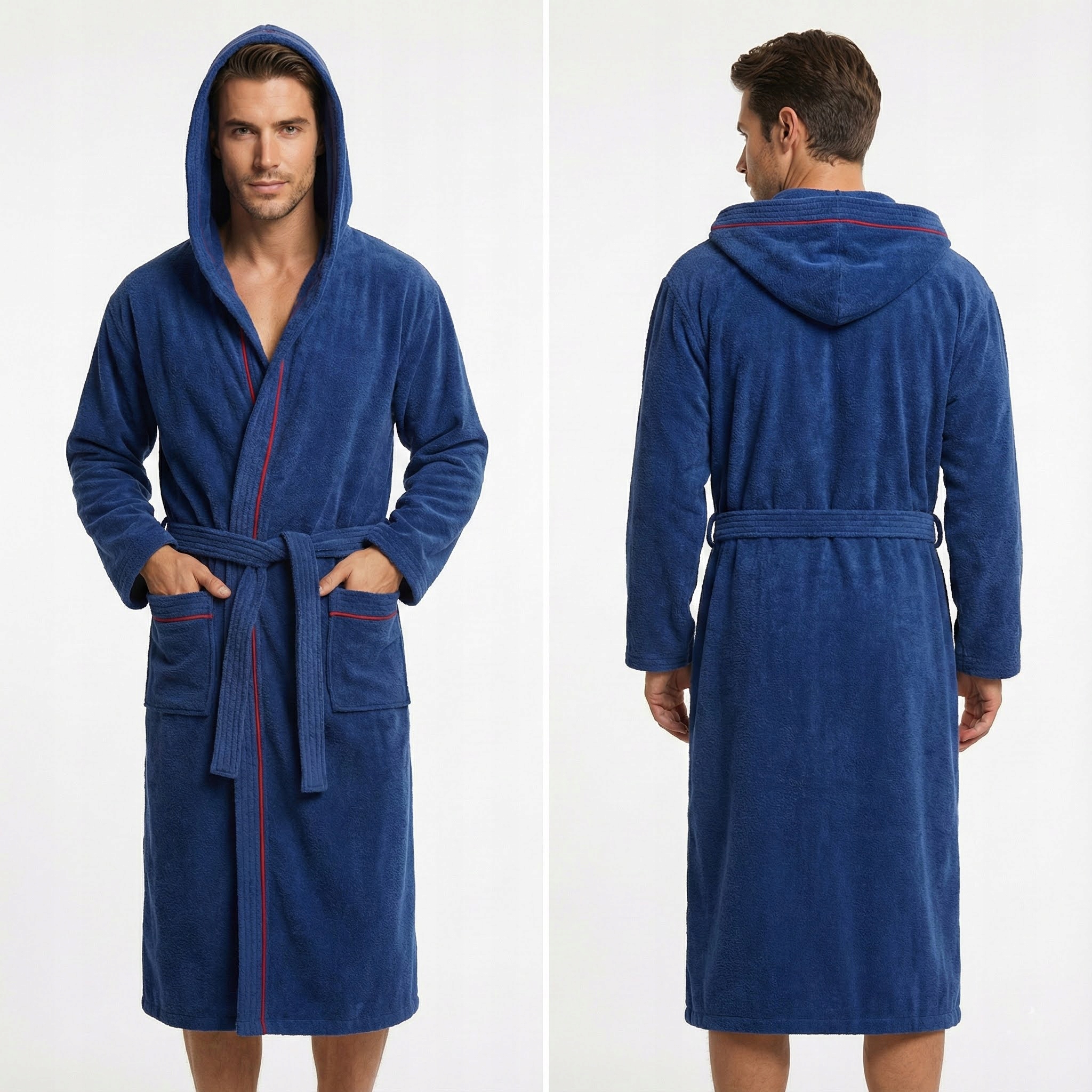 Pánský župan Tlustý 100% Bavlna Froté Kapuce Hugo Hotel Spa Námořnická Modrá XXL