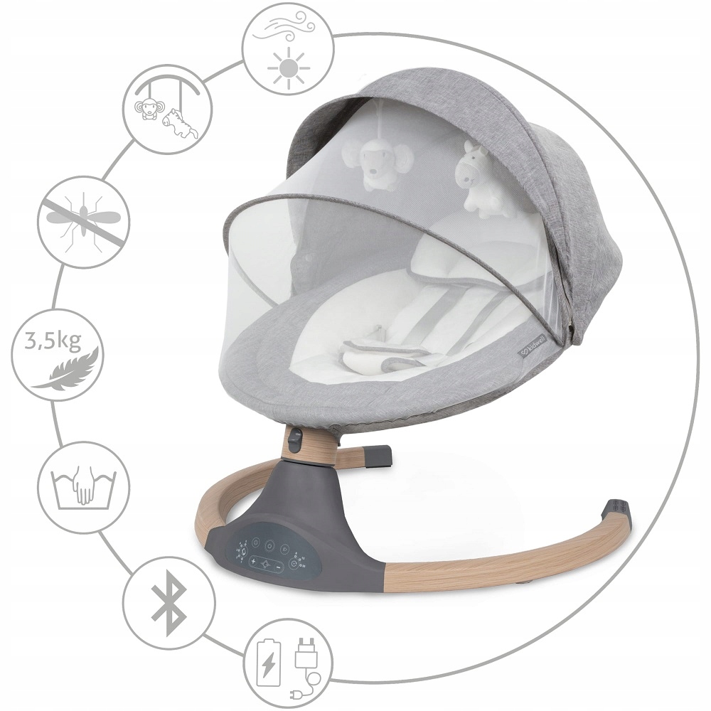 LEŻACZEK BUJACZEK ELEKTRYCZNY + PILOT KIDWELL LUXI 2w1 MELANGE WOODEN Waga dziecka 0 - 9 kg