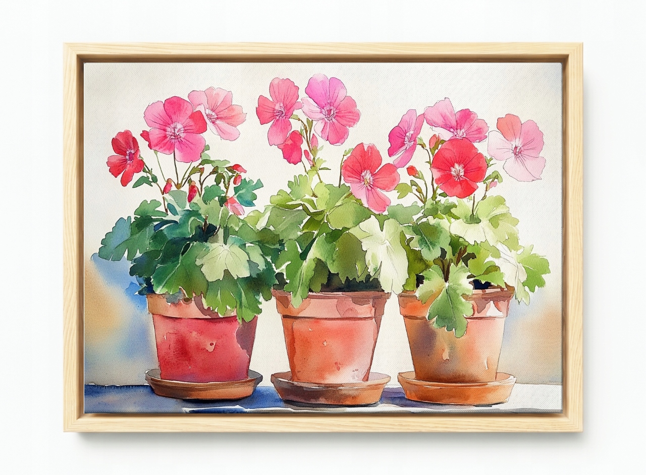 Obraz Rám Americký Box Dekorace Květináče Květiny Pelargónie 60x40