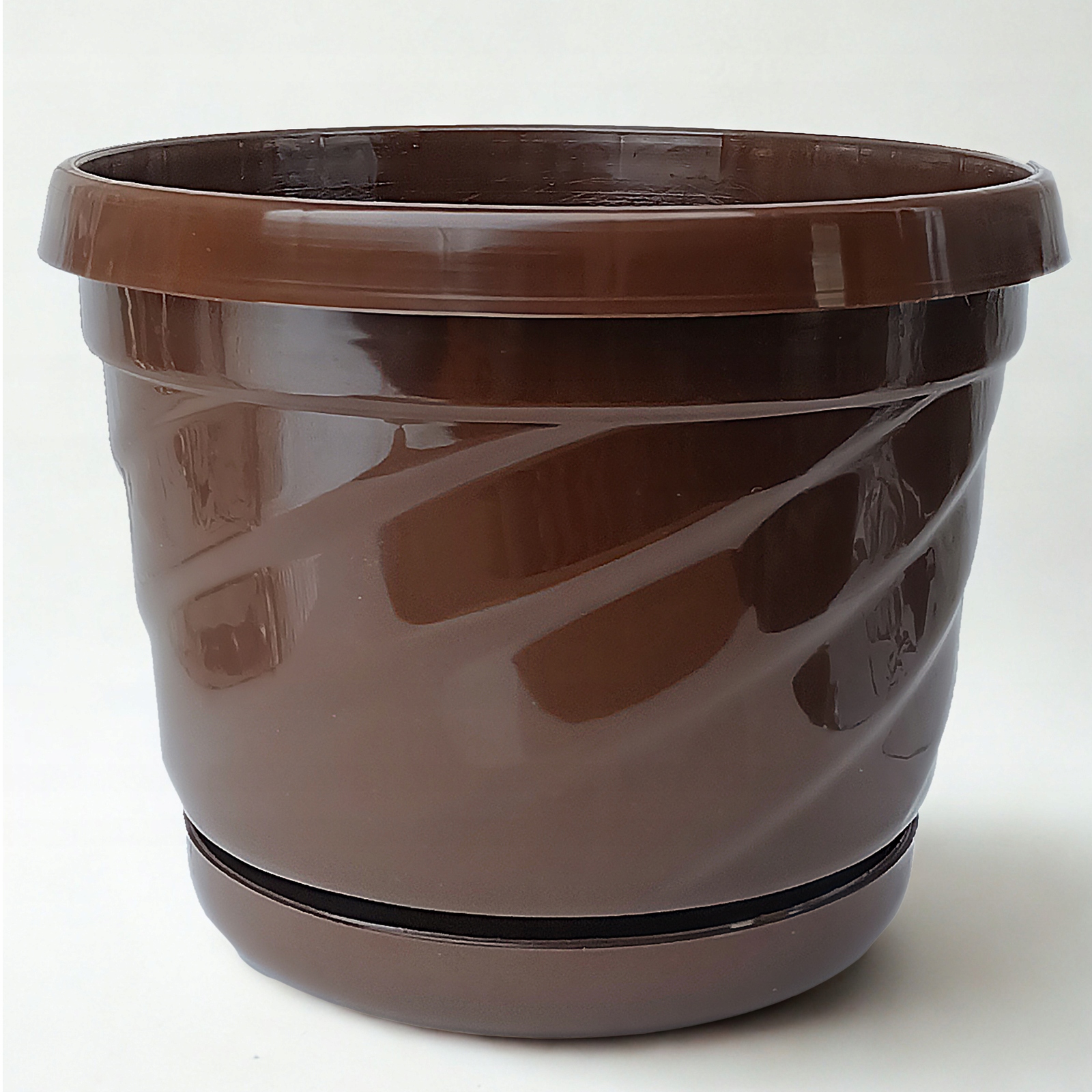 Nowoczesna doniczka z podstawką 19 cm, Eko, UV Odporna, Brązowa