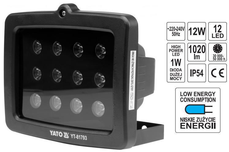 LAMPA 12W Reflektor Halogen LED x12 YATO YT-81793 Marka Yato