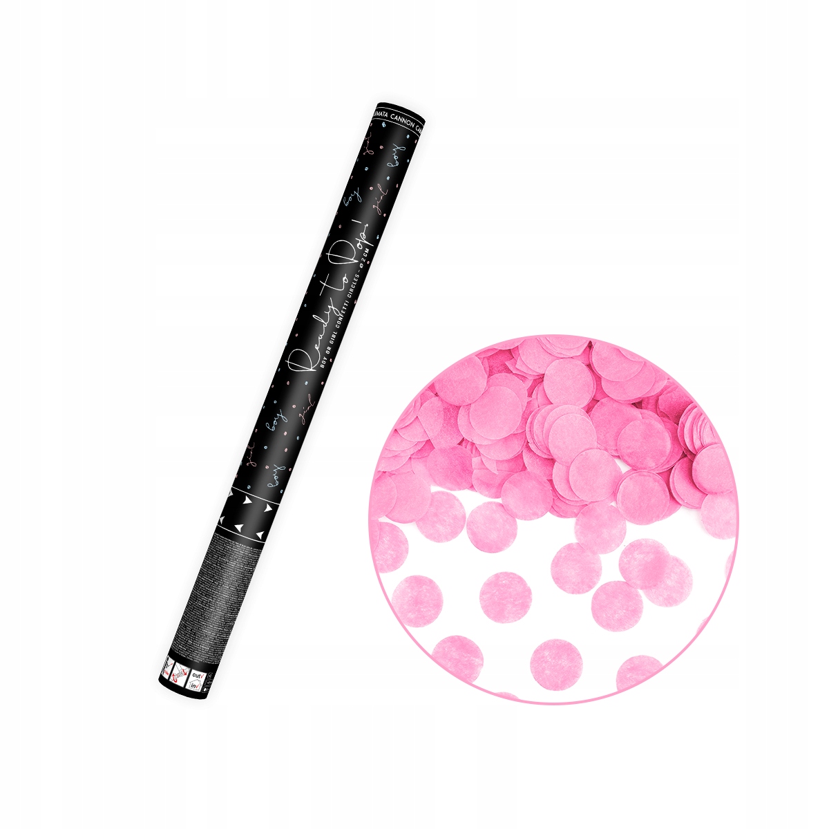 TUBA STRZELAJĄCA konfetti różowe na GENDER REVEAL ROCZEK dziewczynki 60 cm